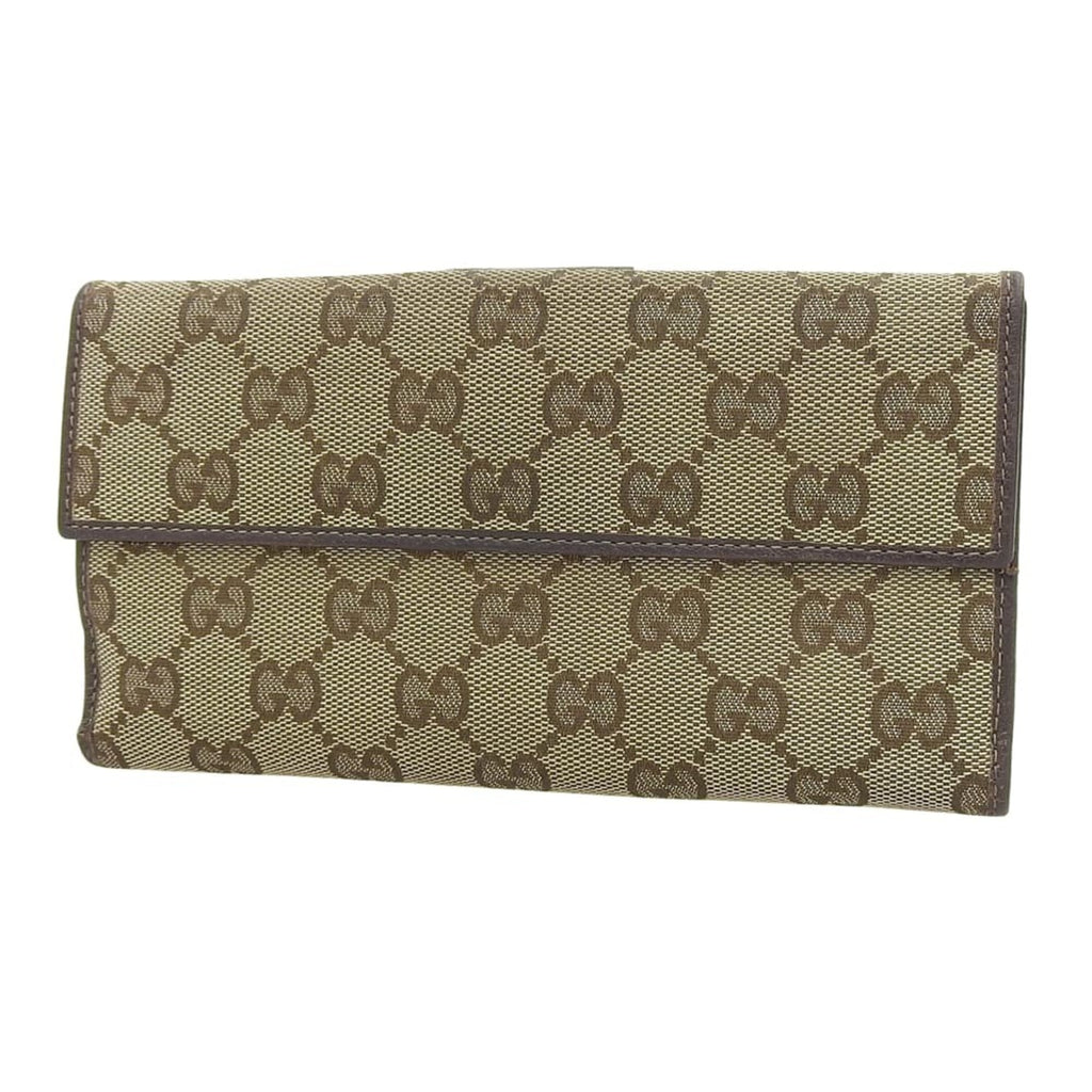 Gucci Beige Dark Brown Gg Canvas Long Wallet (Bi-Fold) (Pre-Owned)