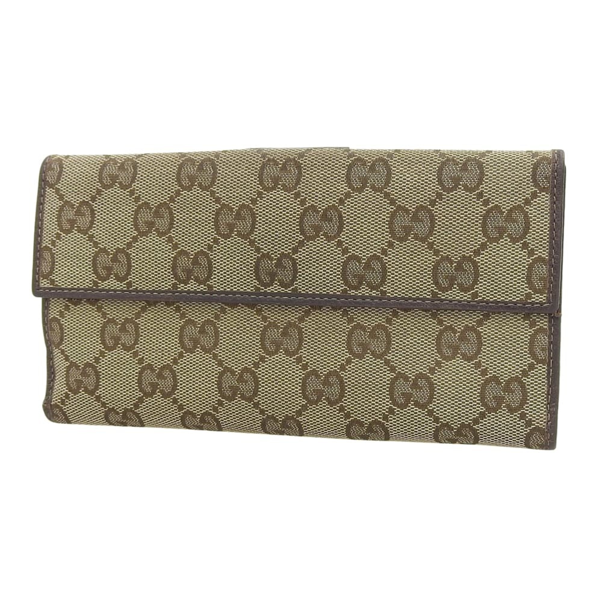 Gucci Beige Dark Brown Gg Canvas Long Wallet (Bi-Fold) (Pre-Owned)