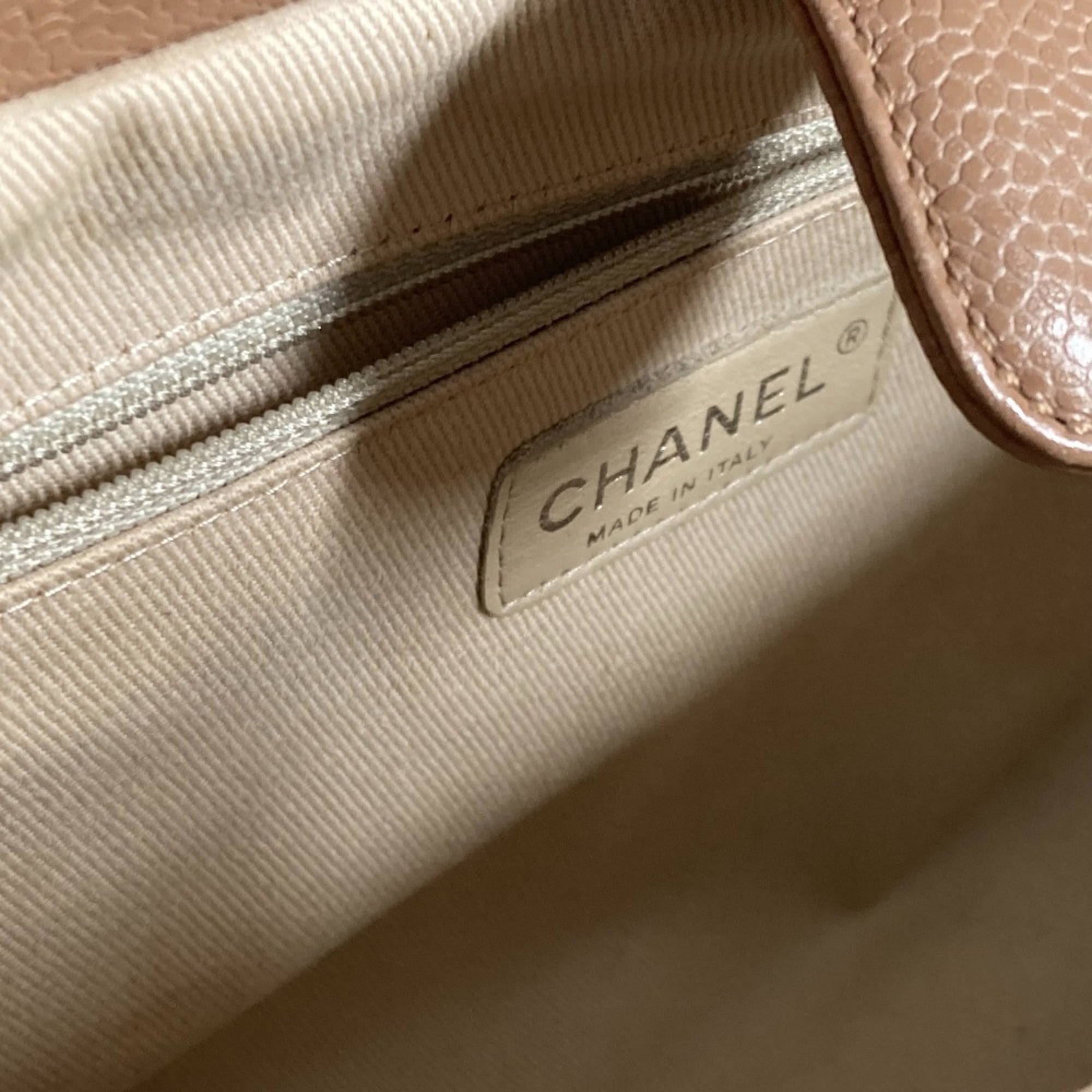 Chanel Beige Grained Calfskin Shoulder Bag Tote Bag