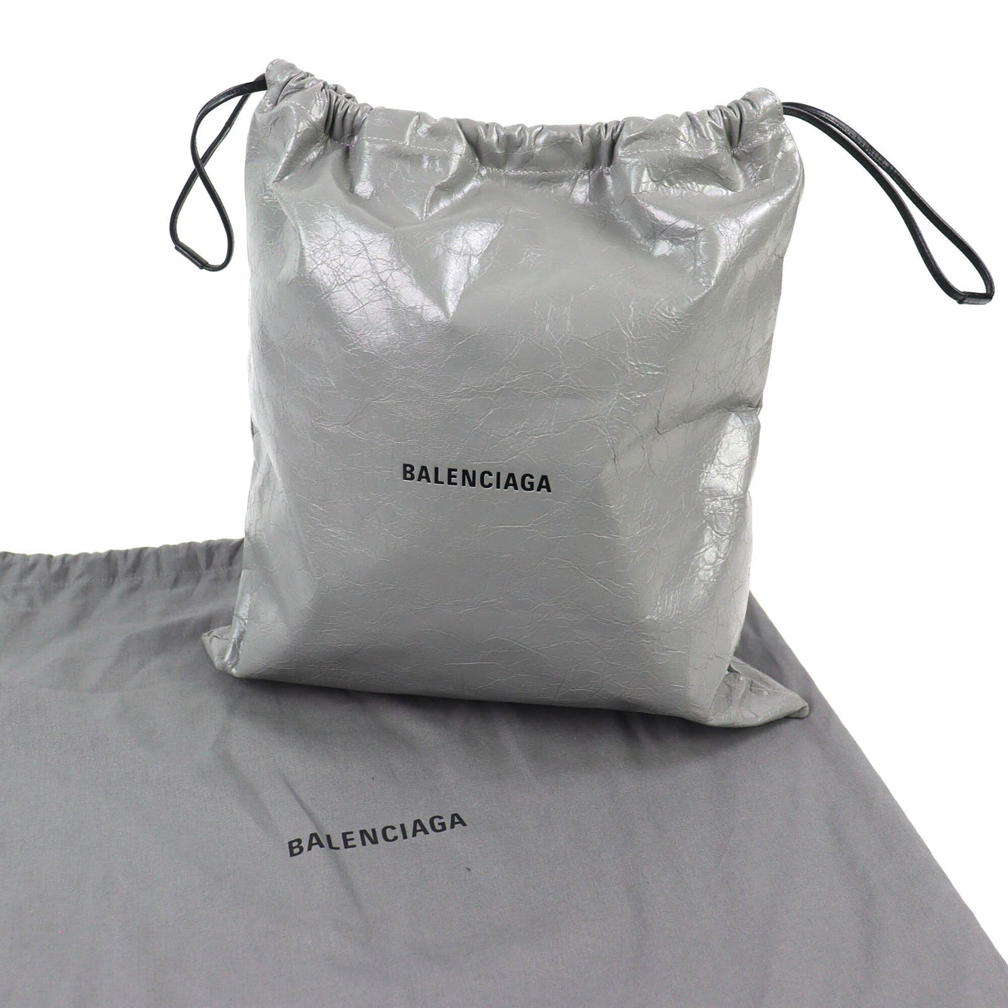 Balenciaga Gray Leather Polyamide Pouch