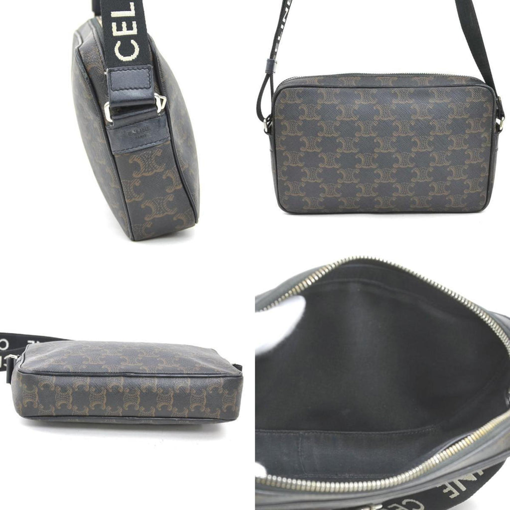 Celine Black Brown Coated Canvas Shoulder Bag