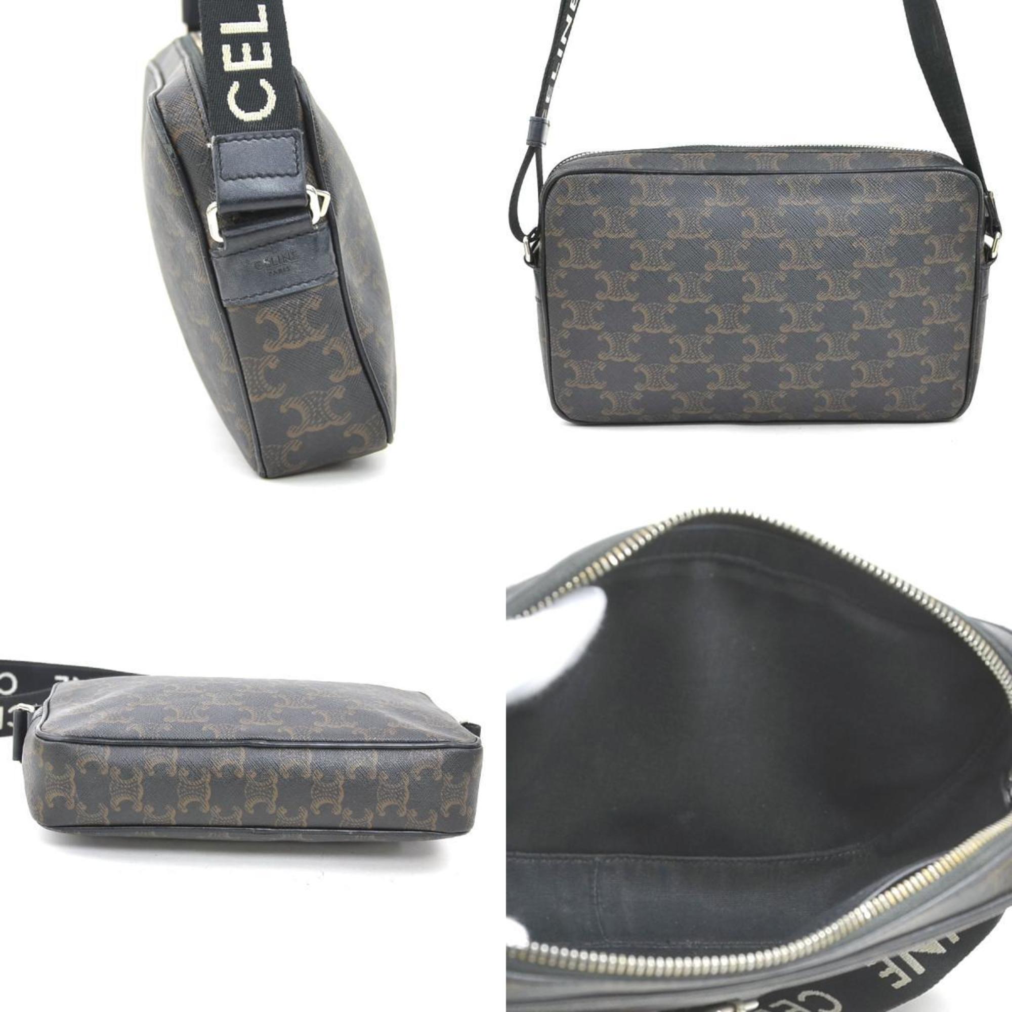 Celine Black Brown Coated Canvas Shoulder Bag