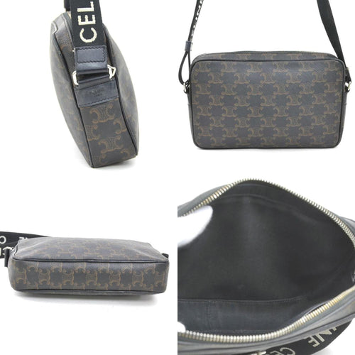 Celine Black Brown Coated Canvas Shoulder Bag