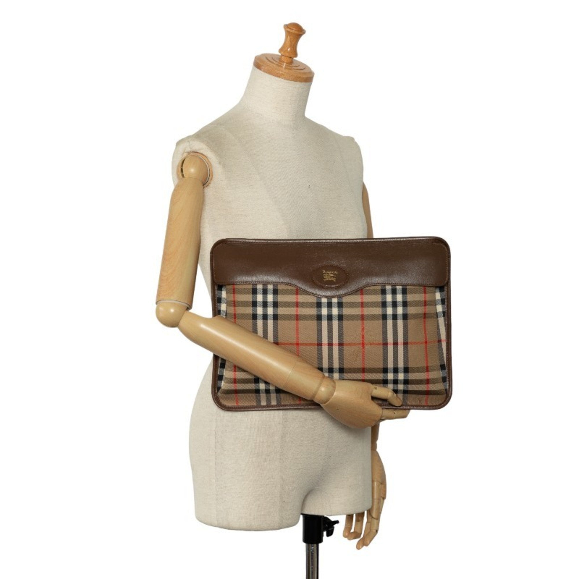 Burberry Beige Canvas Leather Clutch Bag