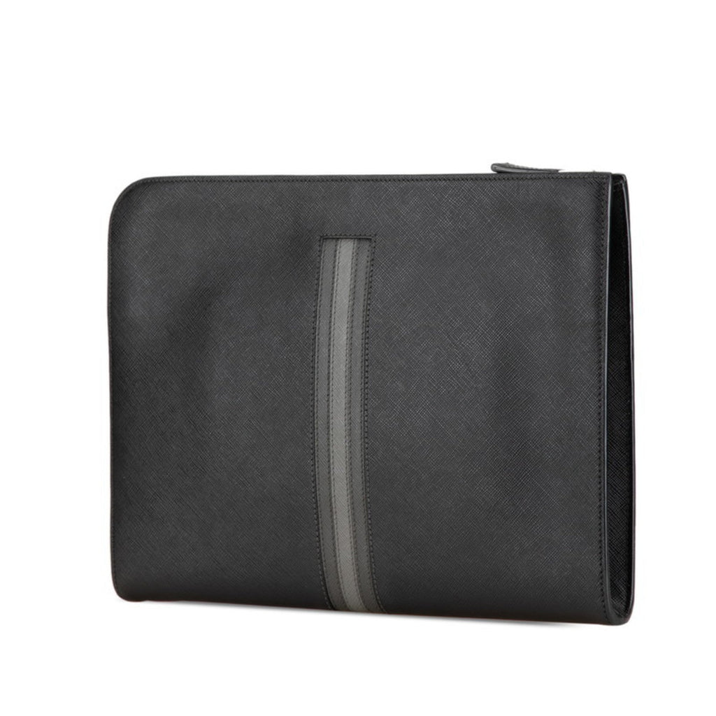 Prada Black Saffiano Triangle Clutch Bag