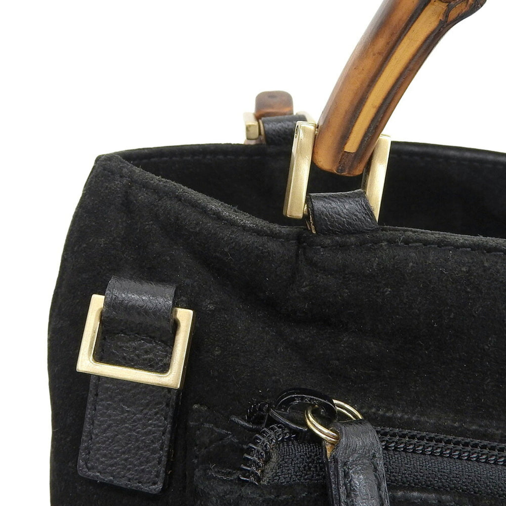 Gucci Black Suede Bamboo Handbag (Pre-Owned)