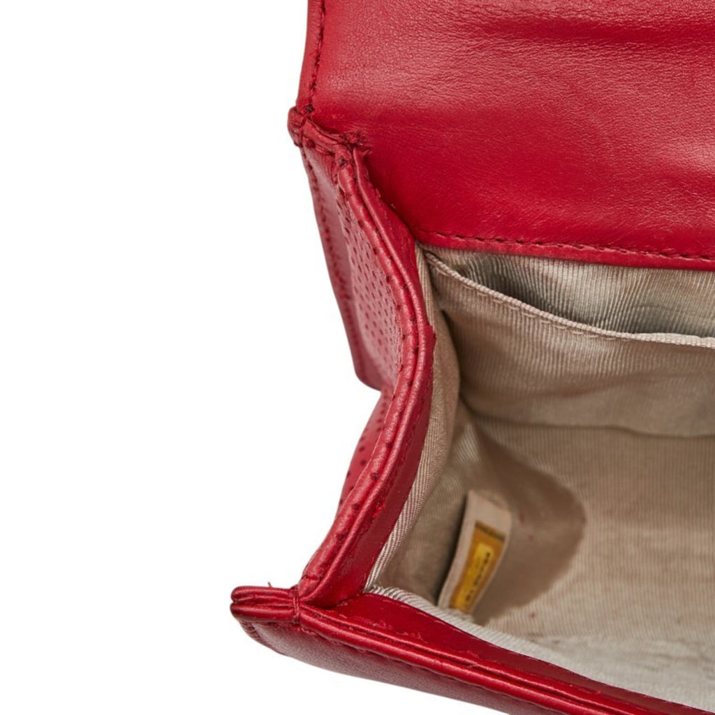 Chanel Matelasse Red Color Leather Shoulder Bag