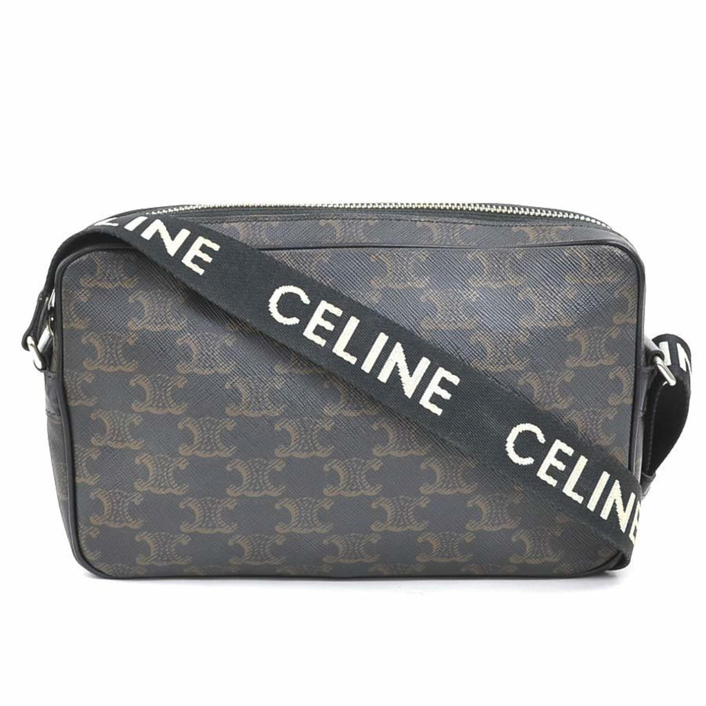 Celine Black Brown Coated Canvas Shoulder Bag