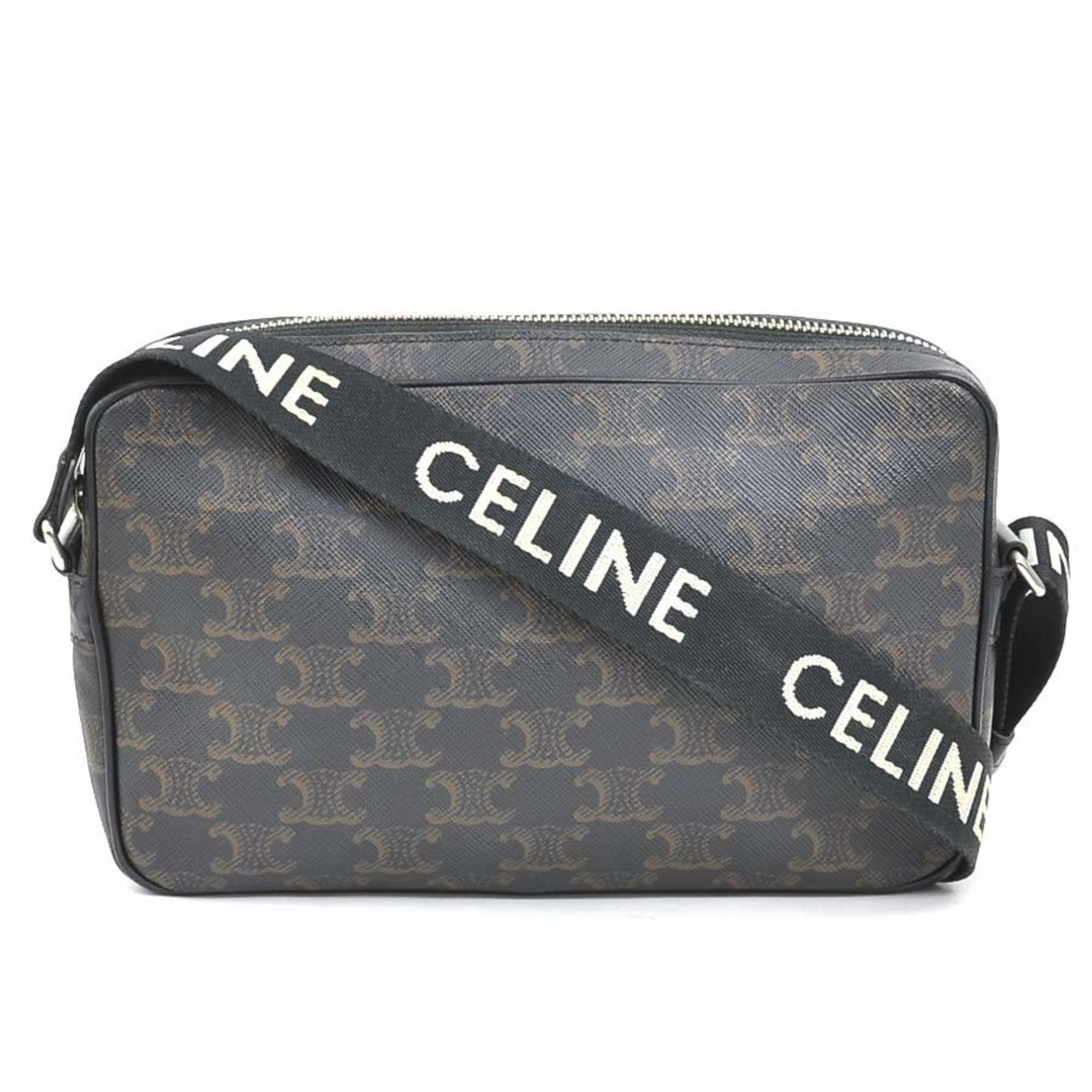 Celine Black Brown Coated Canvas Shoulder Bag