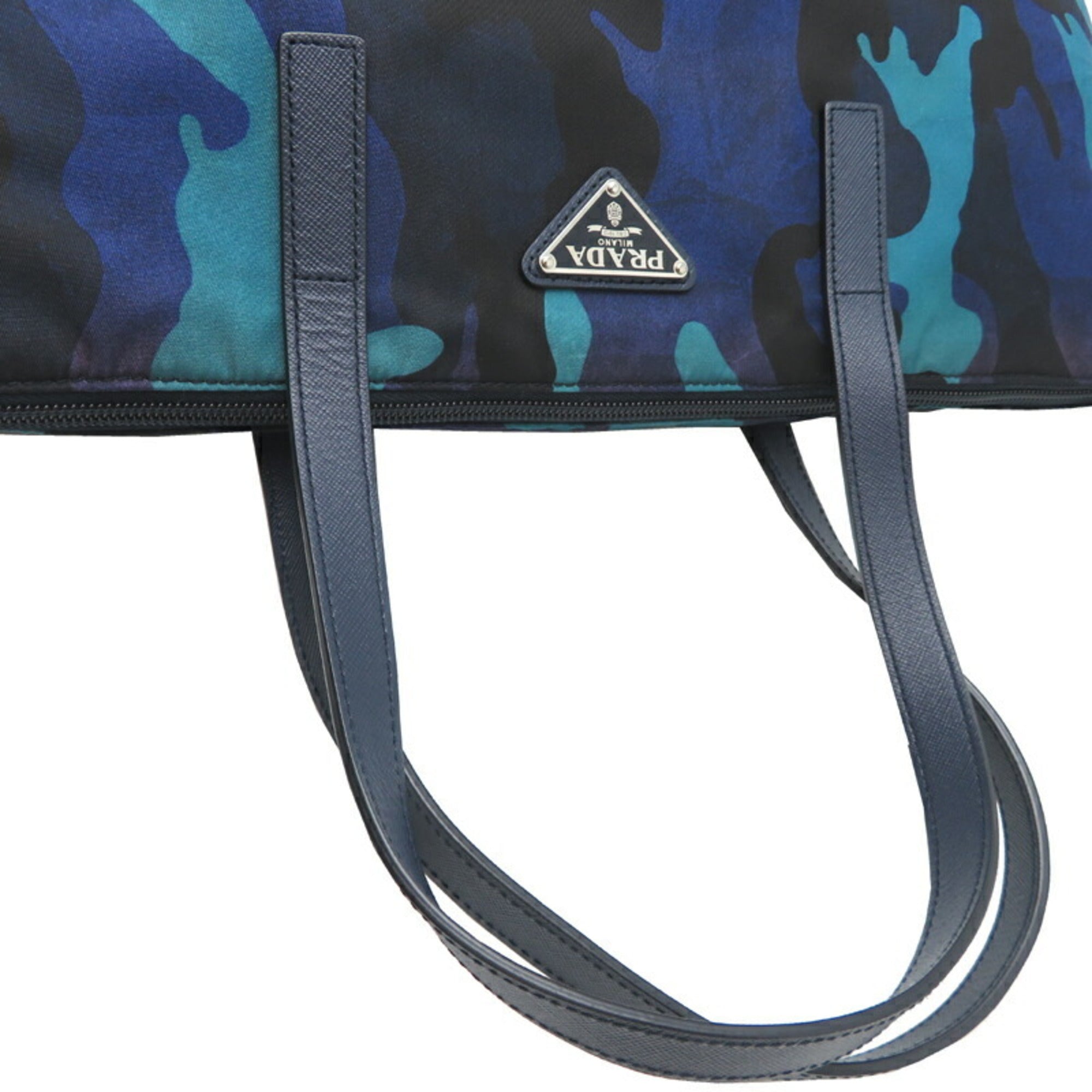 Prada Blue Nylon Leather Tote Bag