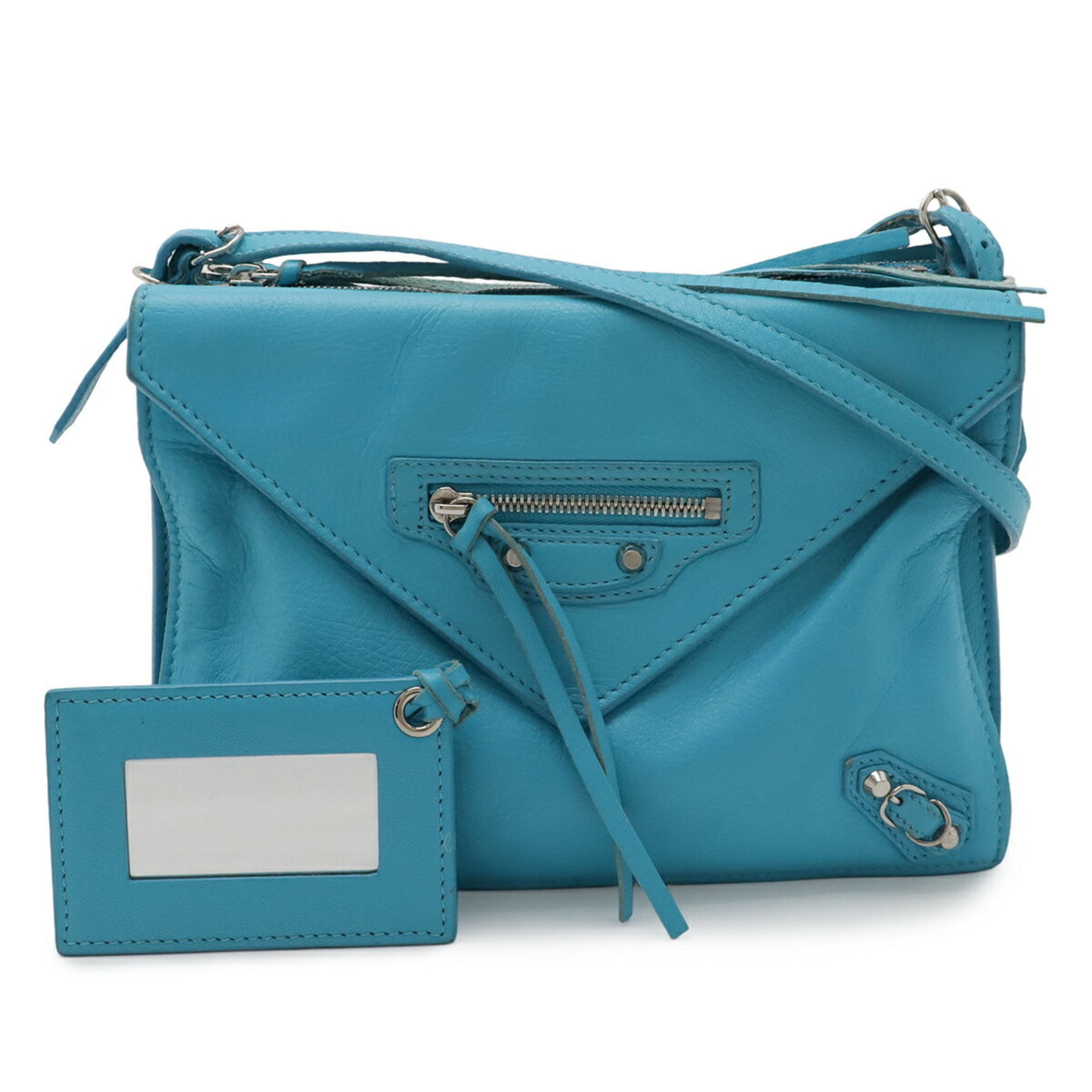 Balenciaga Paper Turquoise Leather Clutch Bag Pochette Shoulder