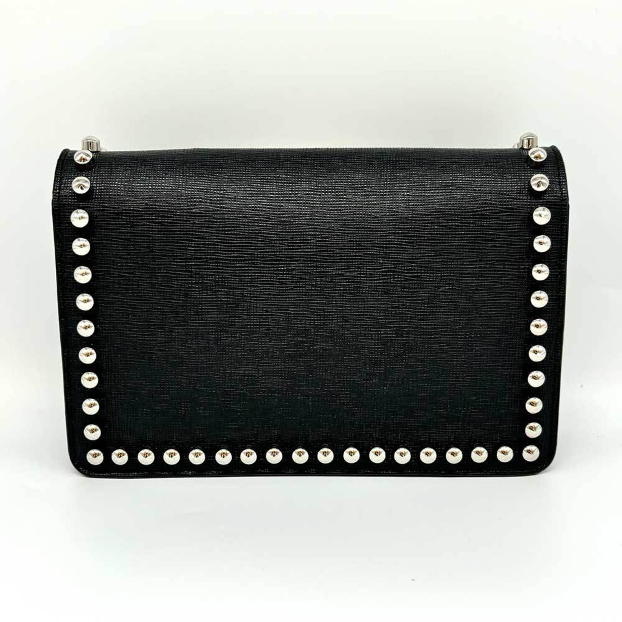 Fendi Black Leather Chain/Shoulder Wallet