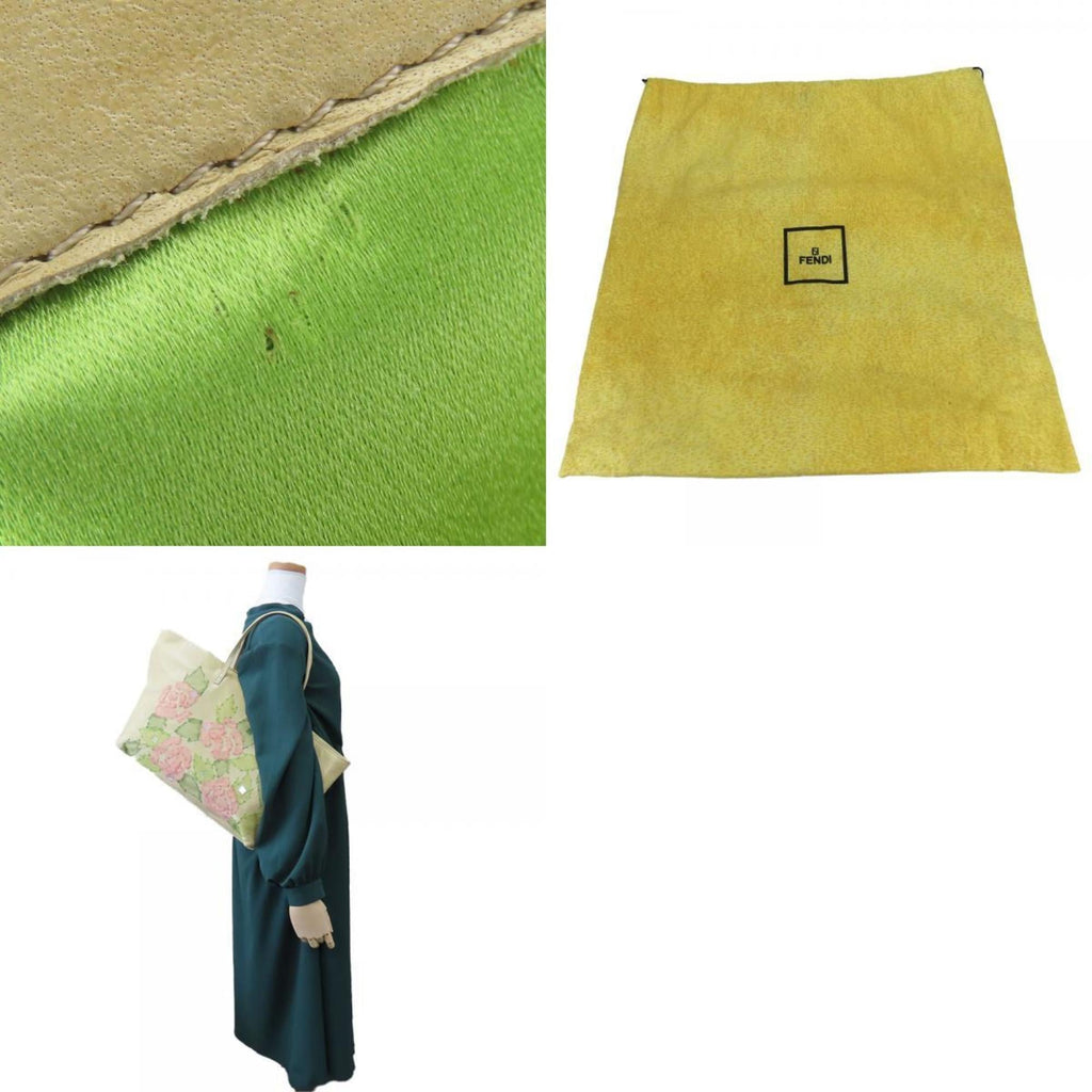 Fendi Beige Pink Green Leather Tote Bag