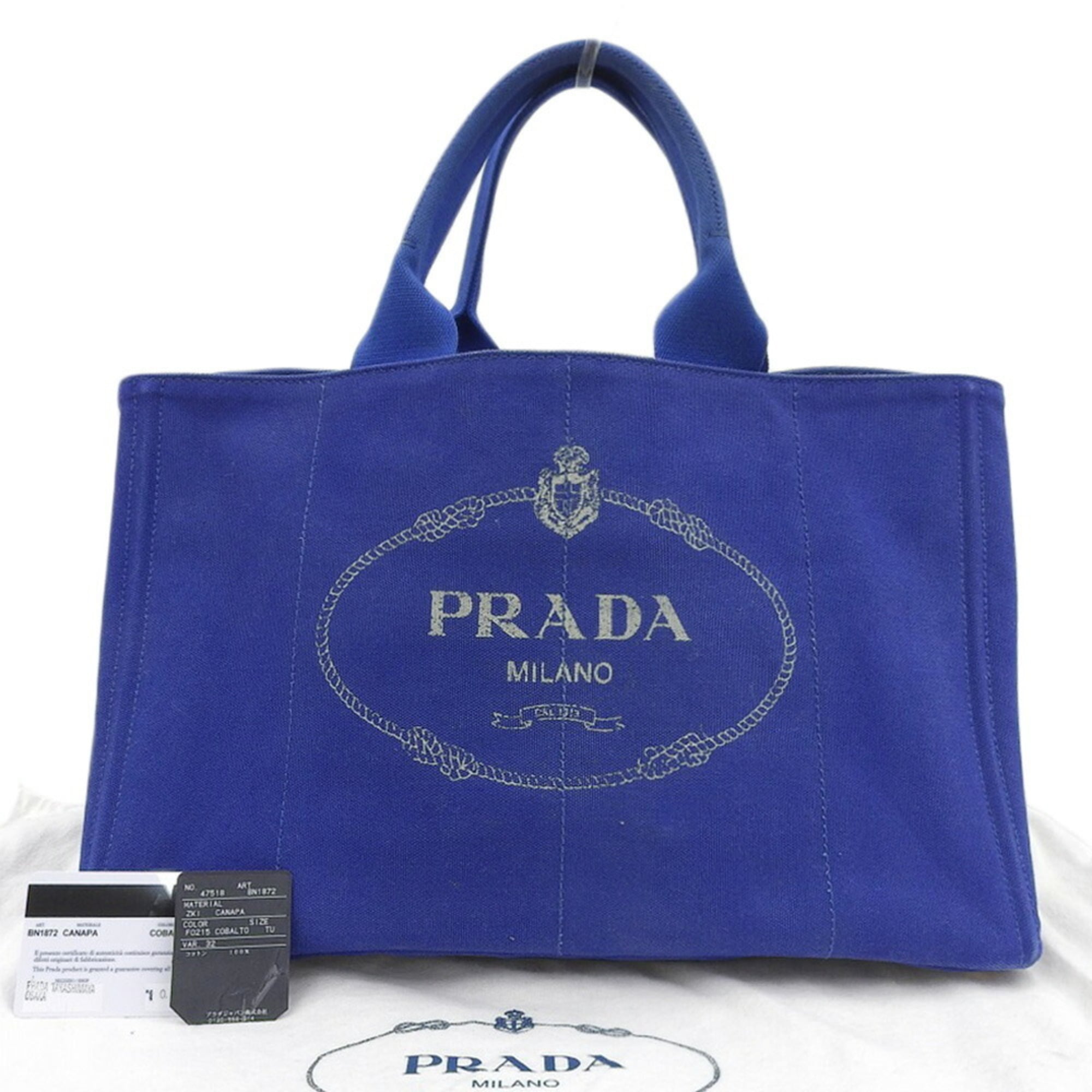Prada Blue Canvas Handbag Tote Bag