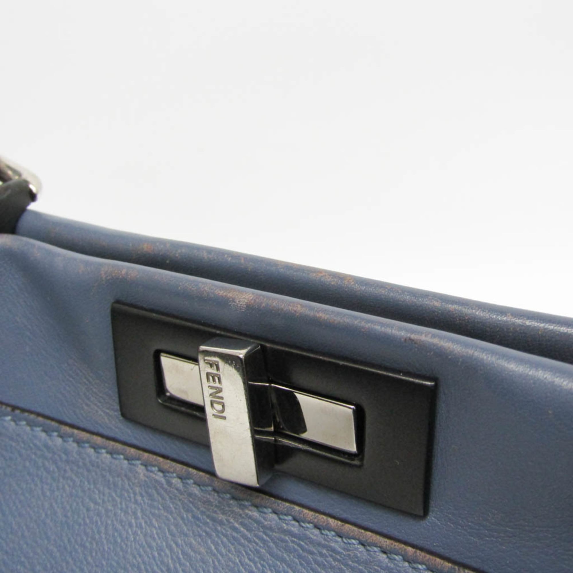 Fendi Peekaboo Blue Leather Handbag Shoulder Bag