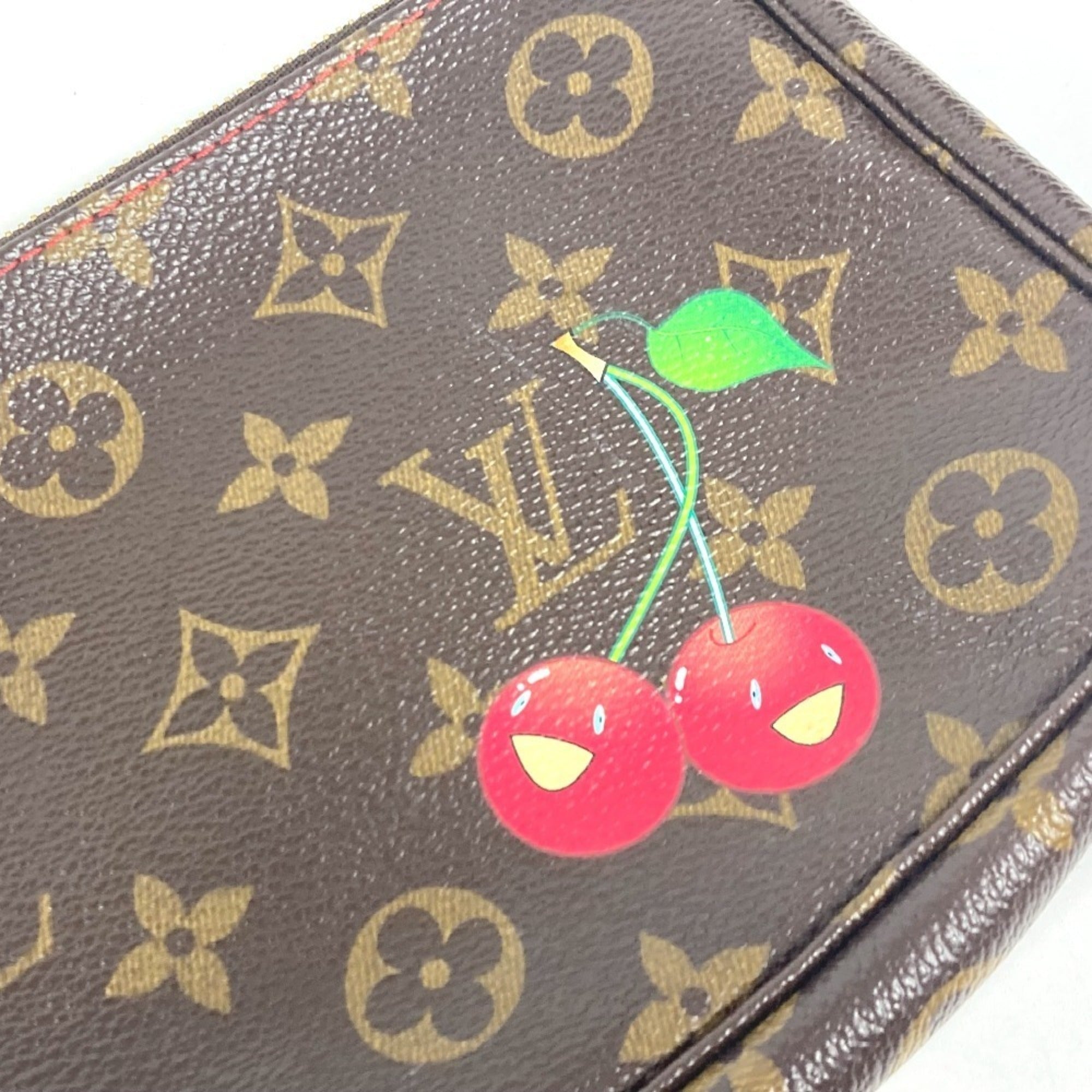 Louis Vuitton Monogram Brown Monogram Cherry Red Color Pochette Pouch