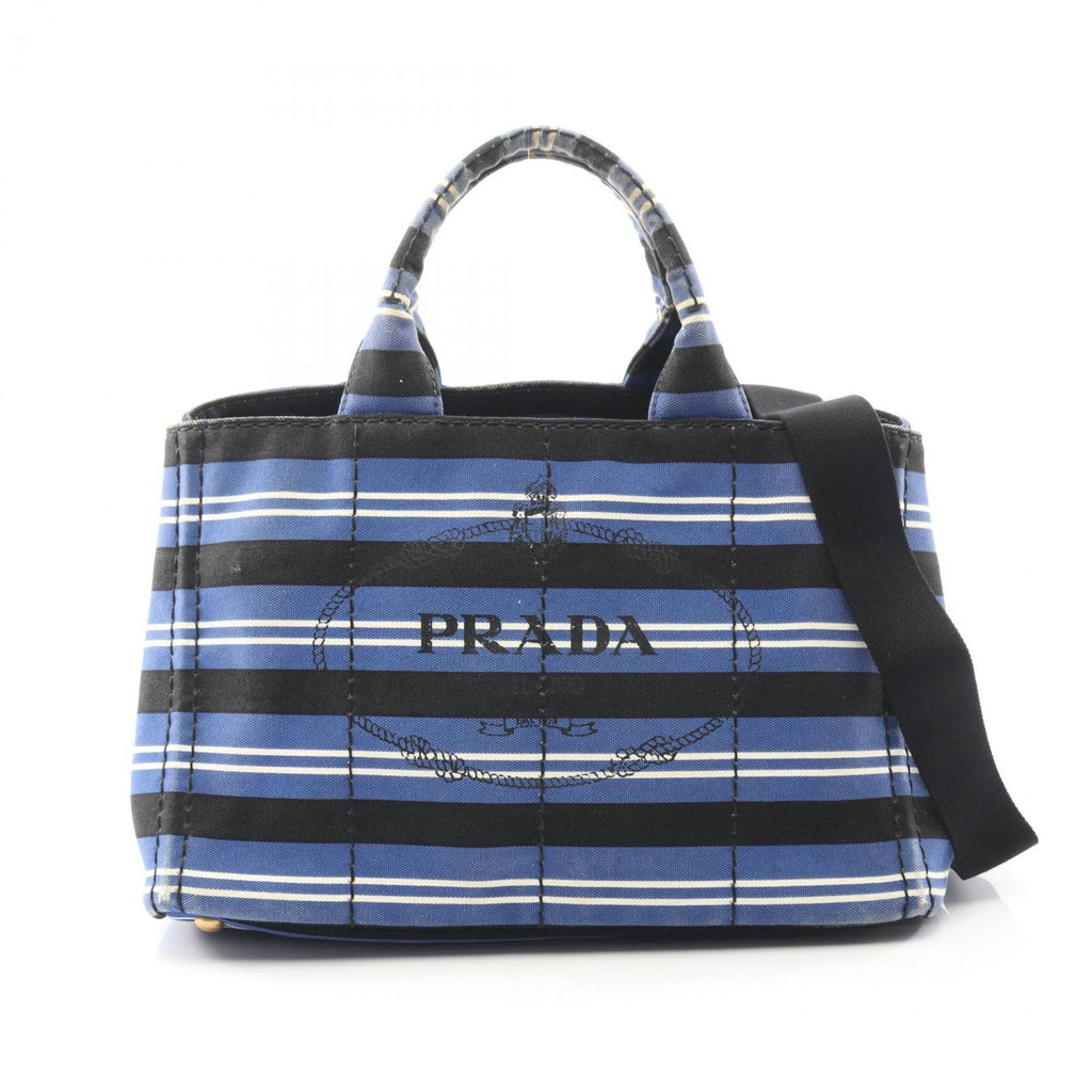 Prada Black Blue White Canvas Tote Bag