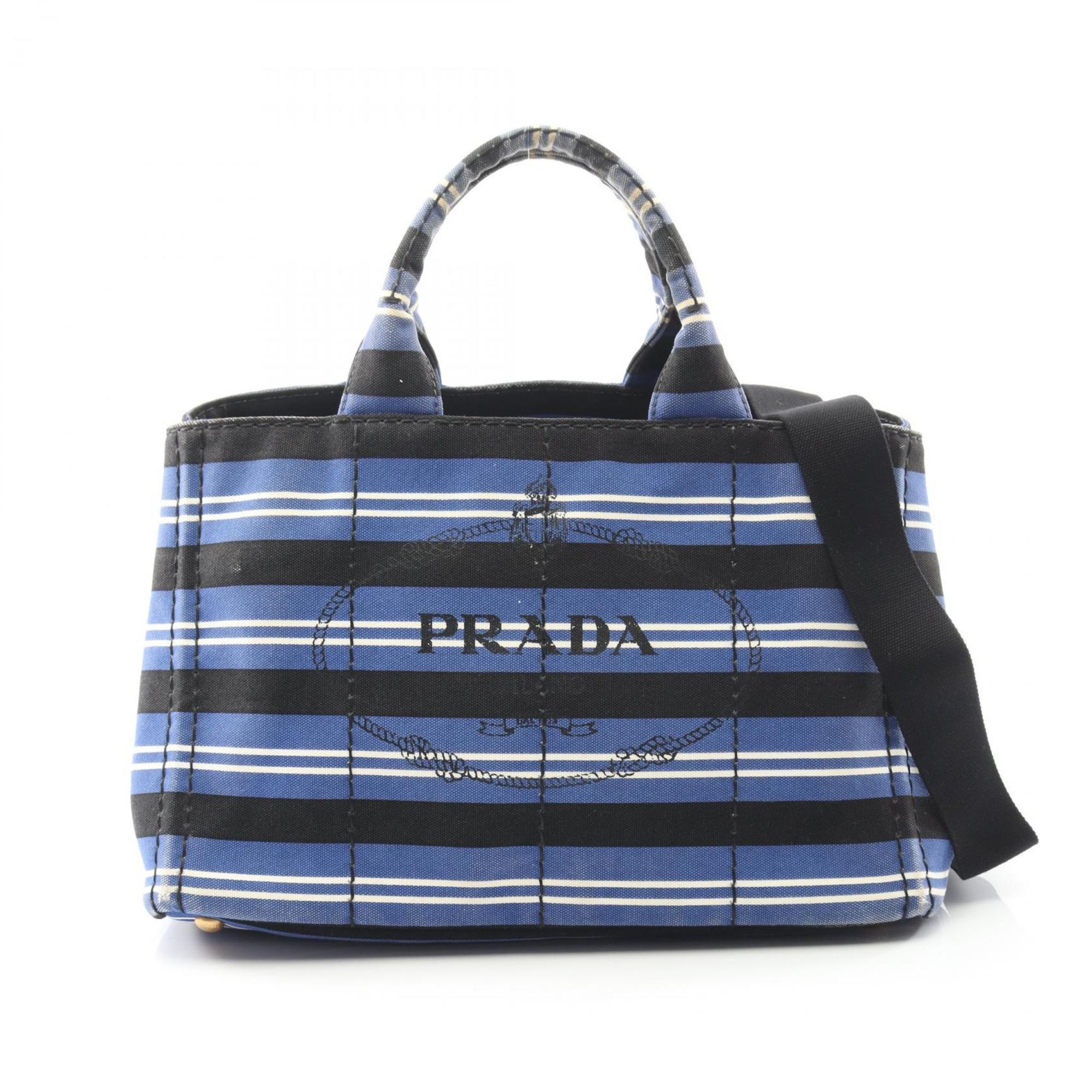 Prada Black Blue White Canvas Tote Bag