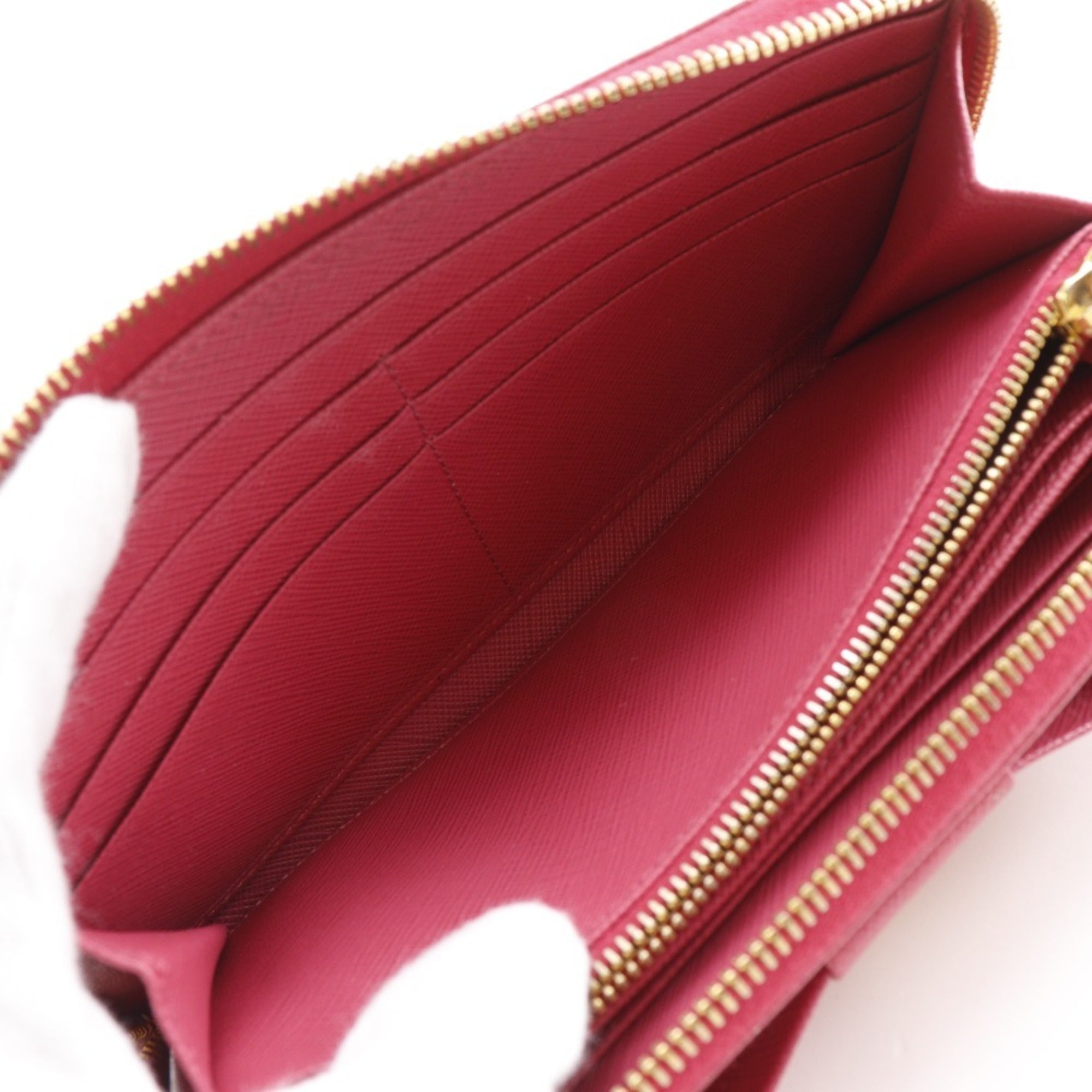 Prada Peonia Pink Saffiano Triangle Long Wallet (Bi-Fold)