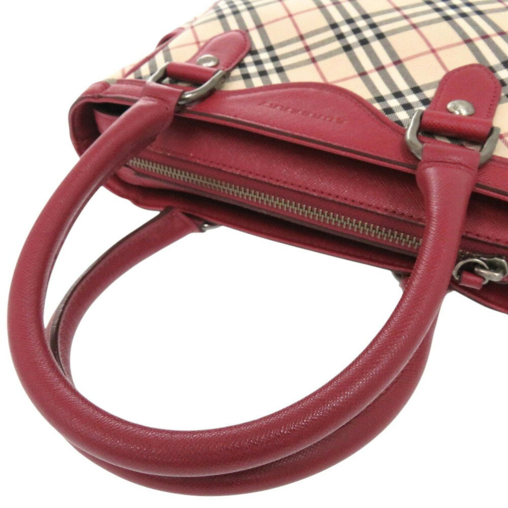 Burberry Beige Red Color Leather Canvas Handbag