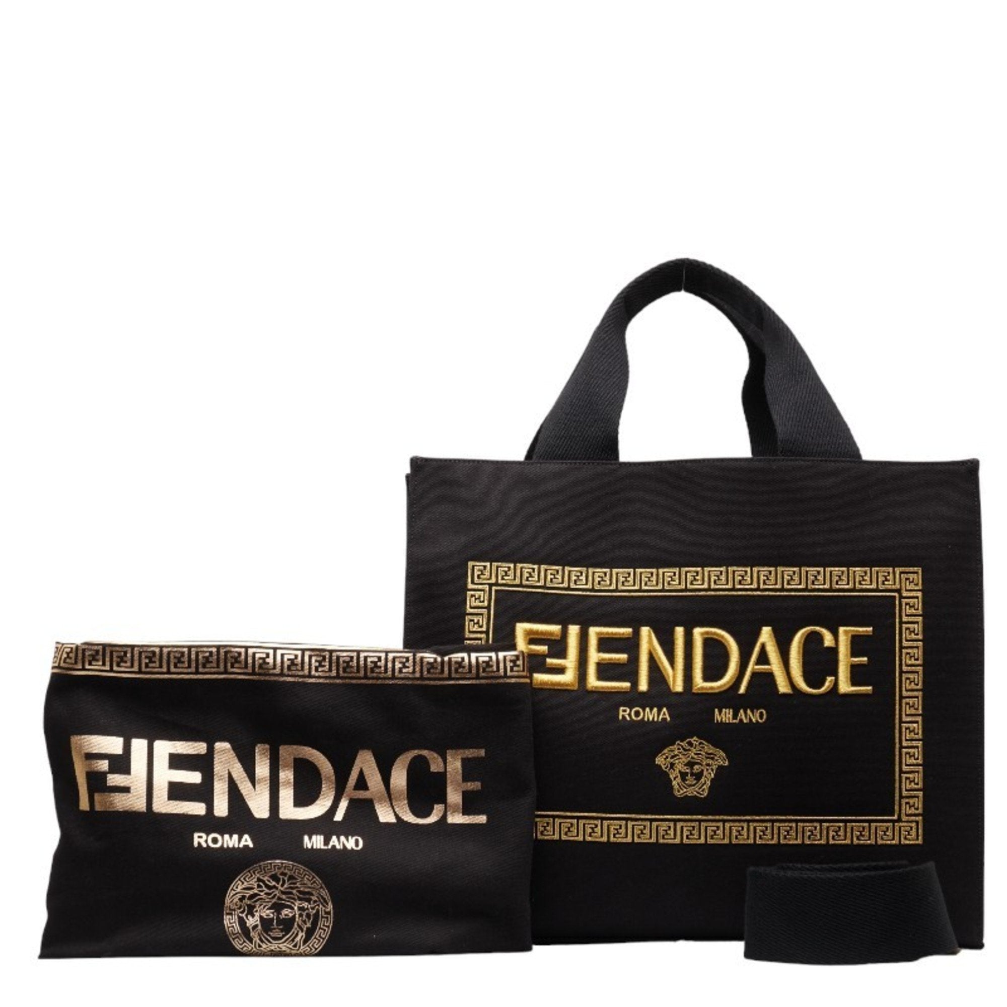 Fendi Black Yellow Canvas Shoulder Bag Tote Bag