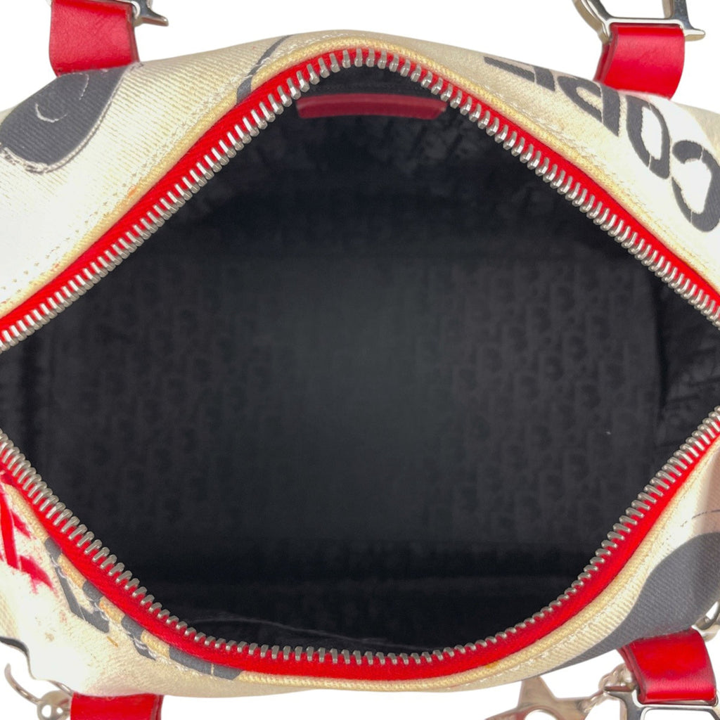 Christian Dior Blue Red Color White Canvas Leather Handbag (Pre-Owned)