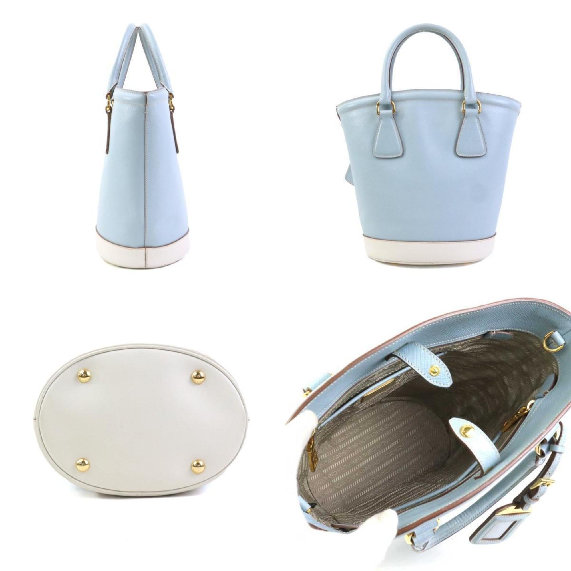 Prada Light Blue Off-White Leather Handbag Shoulder Bag