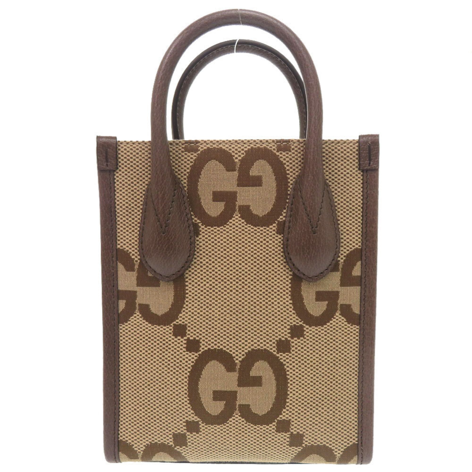 Gucci Beige Brown Canvas Leather Gg Canvas Handbag Shoulder Bag (Pre-Owned)