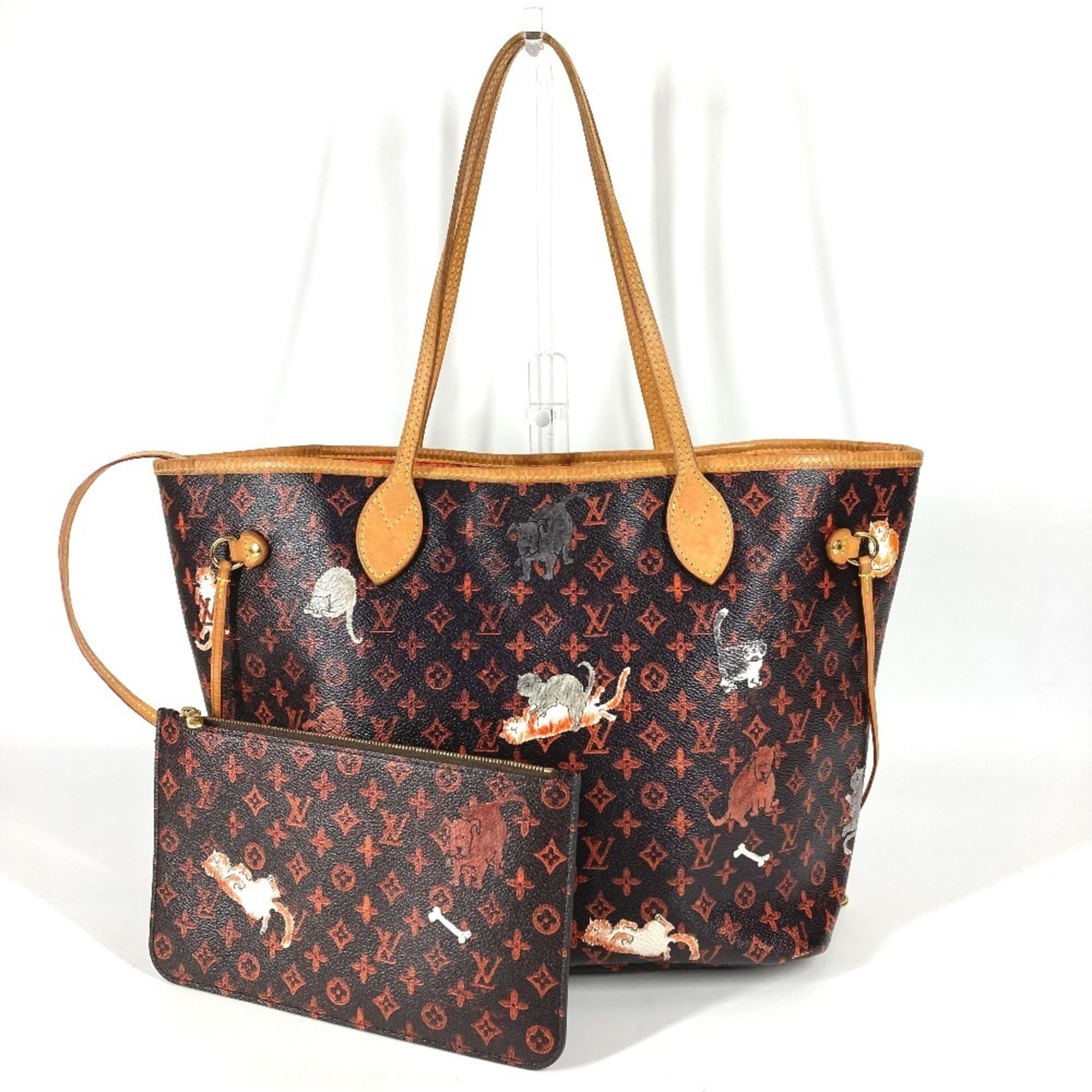 Louis Vuitton Brown Orange Monogram Leather Pouch Shoulder Bag Tote Bag