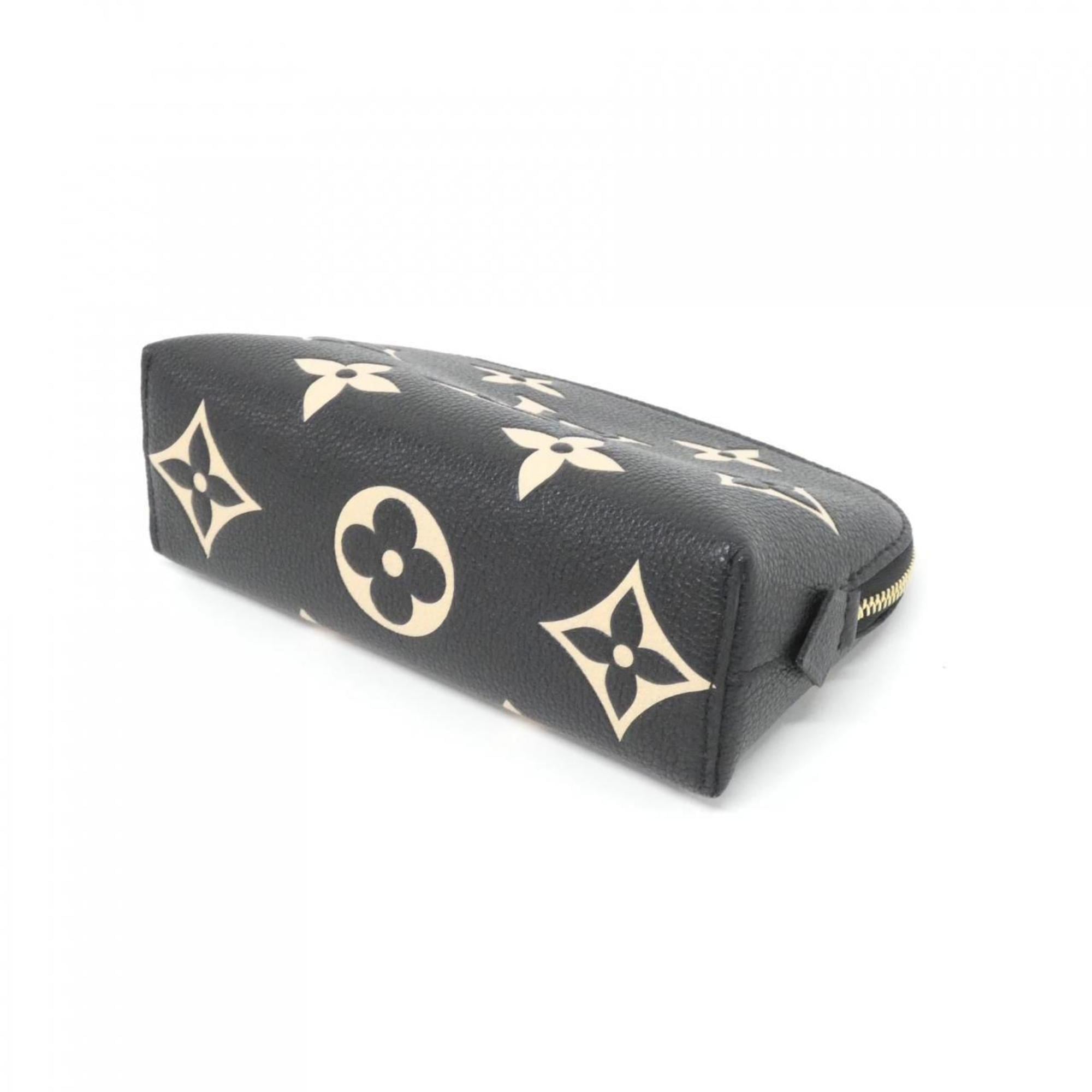 Louis Vuitton Beige Black Leather Pochette Pouch