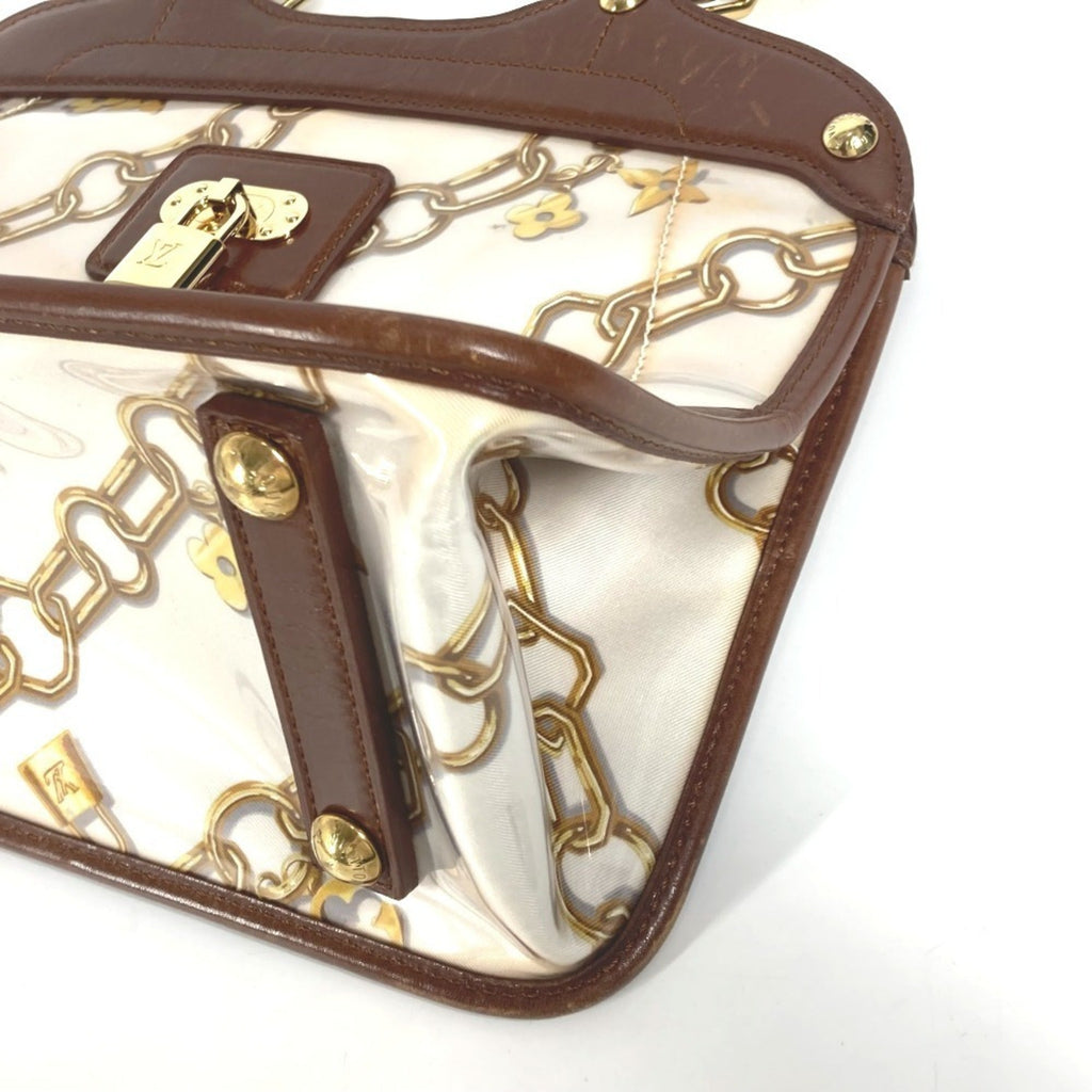 Louis Vuitton Brown White Vinyl Leather Handbag Shoulder Bag Tote Bag