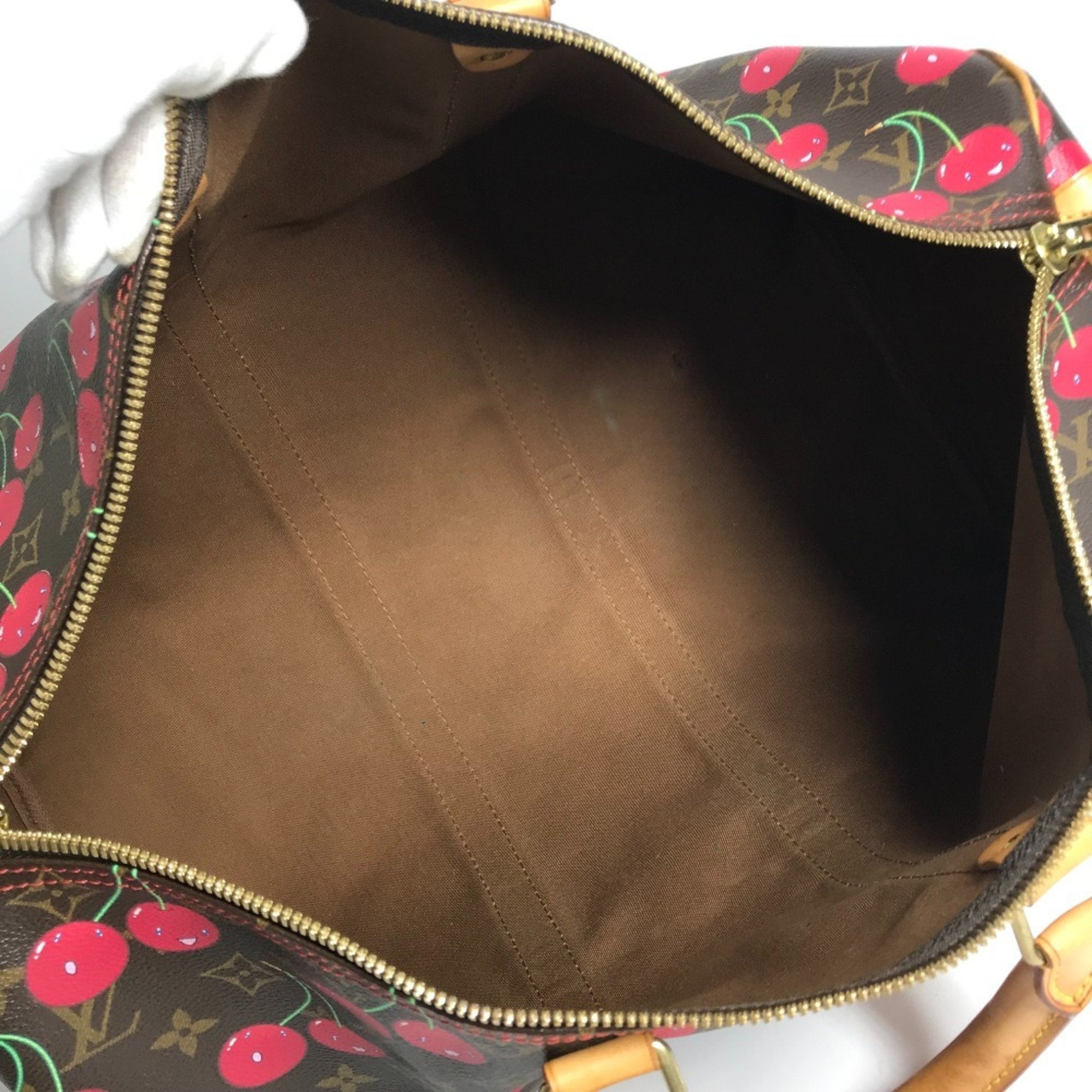 Louis Vuitton Brown Red Color Monogram Cherry Blossom Canvas Boston Bag