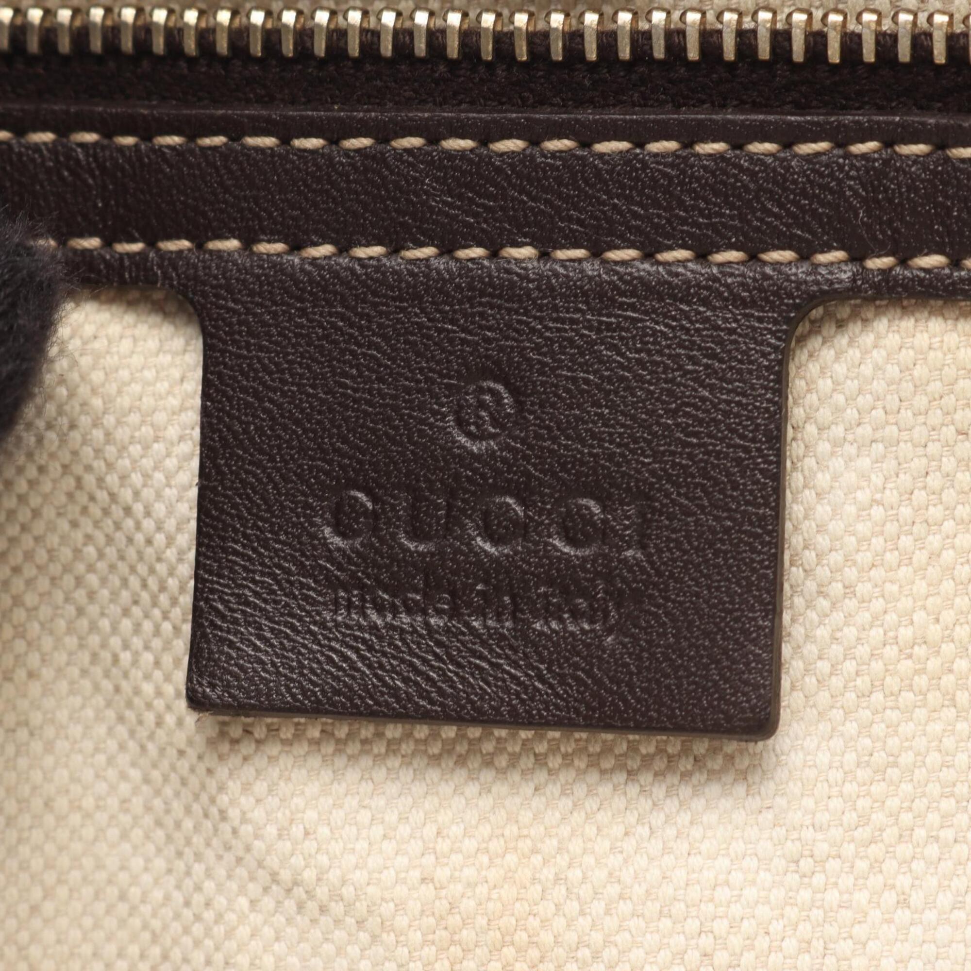Gucci Beige Brown Canvas Leather Handbag Tote Bag (Pre-Owned)