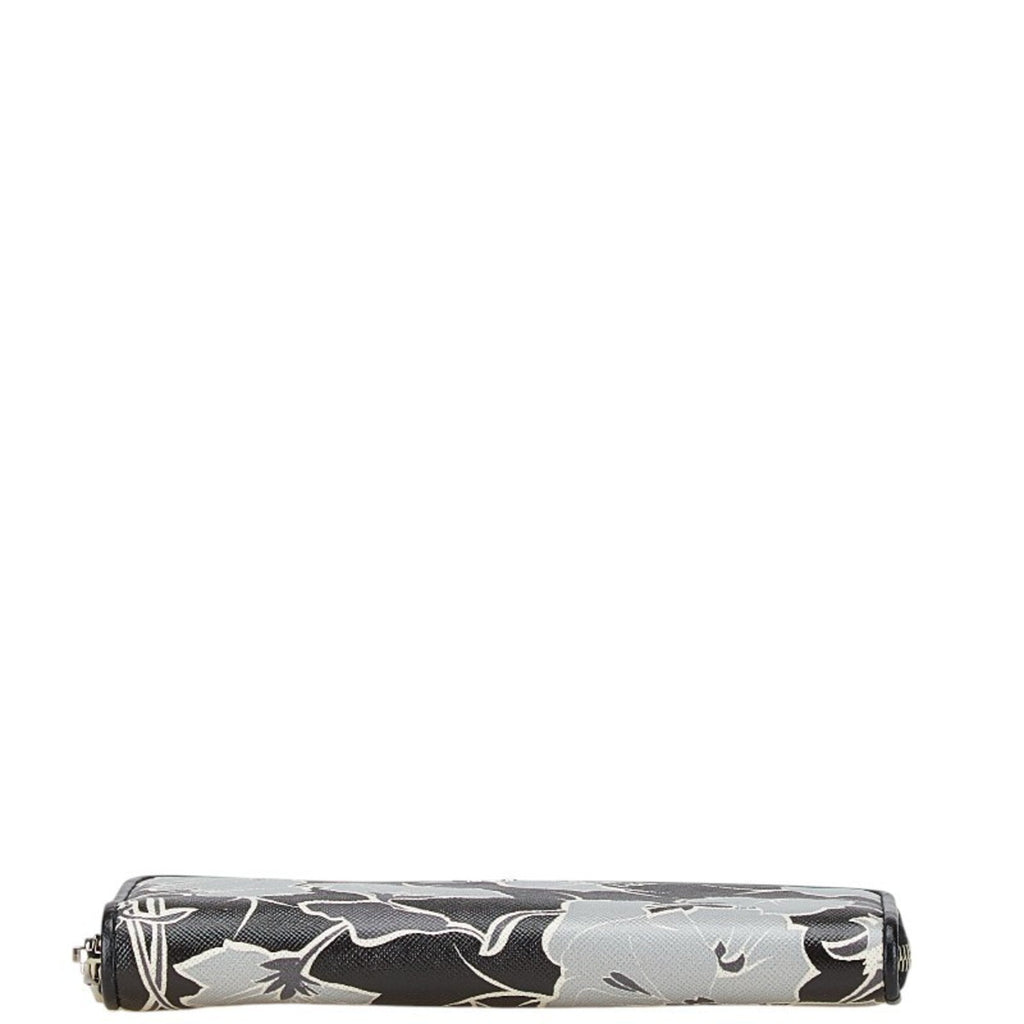 Prada Saffiano Black Gray Leather Long Wallet (Bi-Fold)