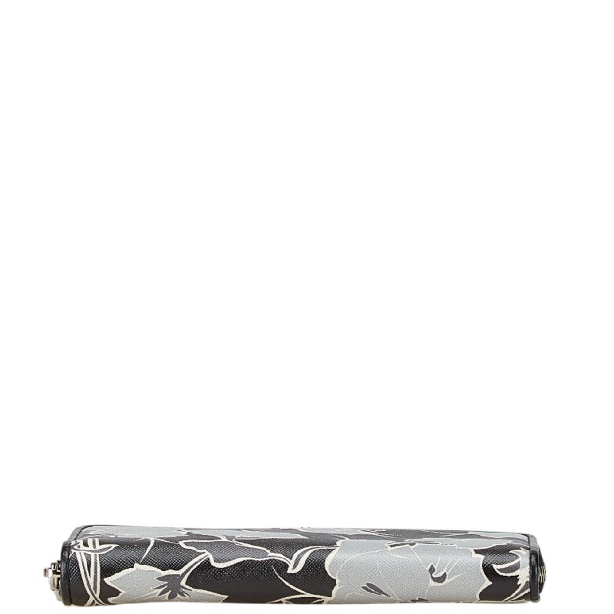 Prada Saffiano Black Gray Leather Long Wallet (Bi-Fold)
