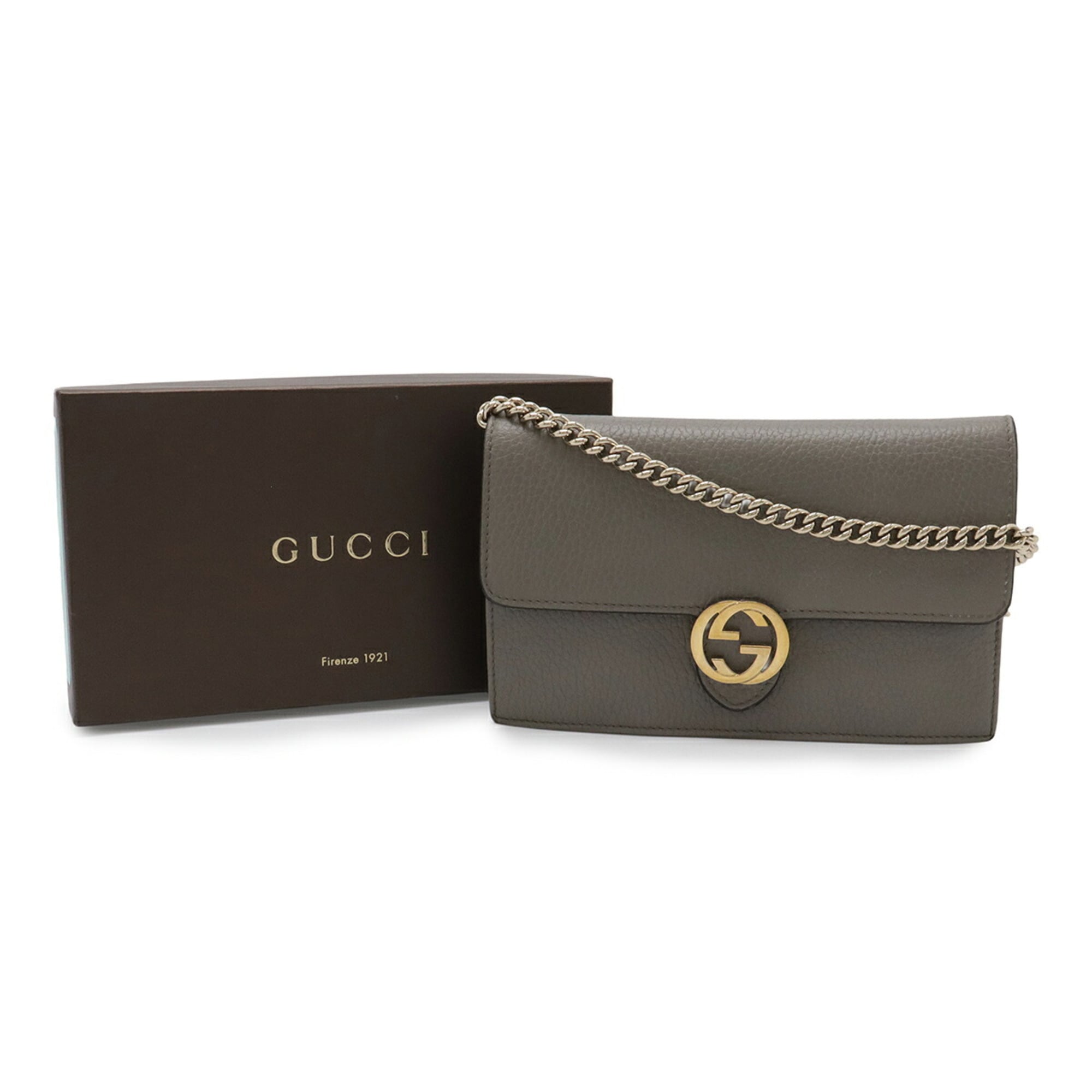 Gucci Gray Leather Chain/Shoulder Wallet (Pre-Owned)
