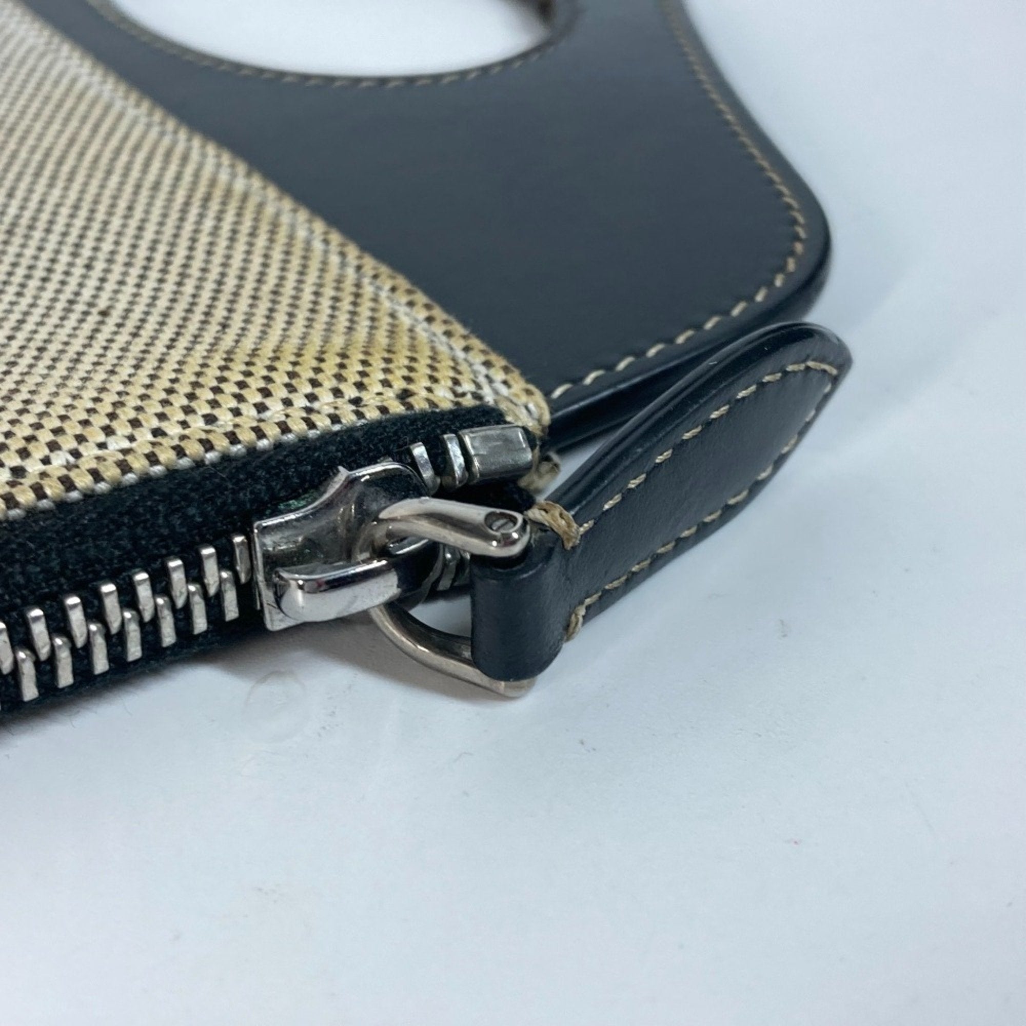 Burberry Black Gray Canvas Leather Clutch Bag Handbag