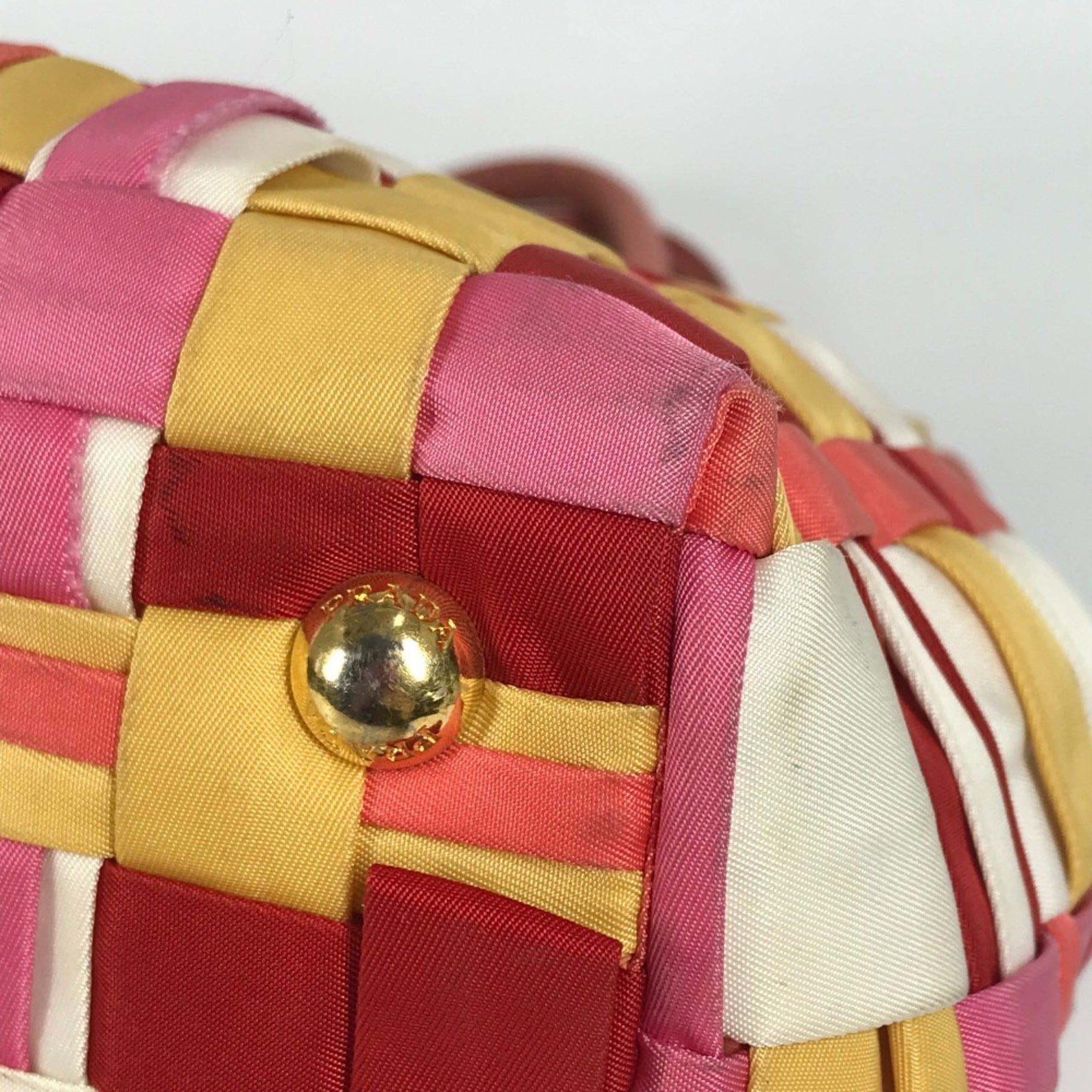 Prada Pink White Nylon Handbag Tote Bag