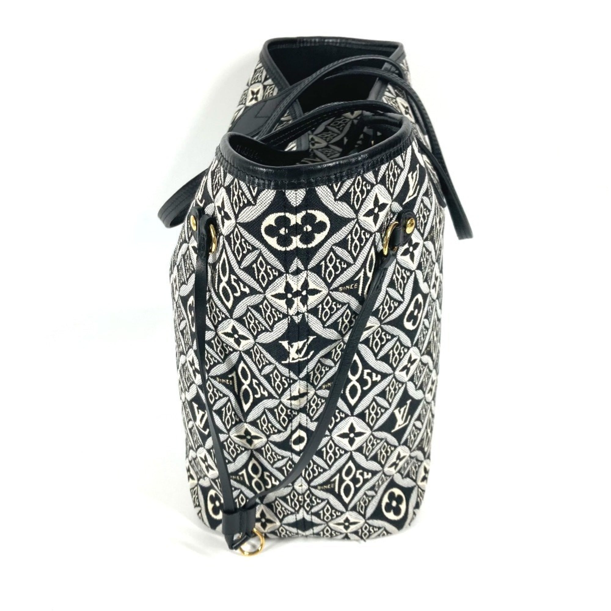 Louis Vuitton Black White Jacquard Leather Shoulder Bag Tote Bag
