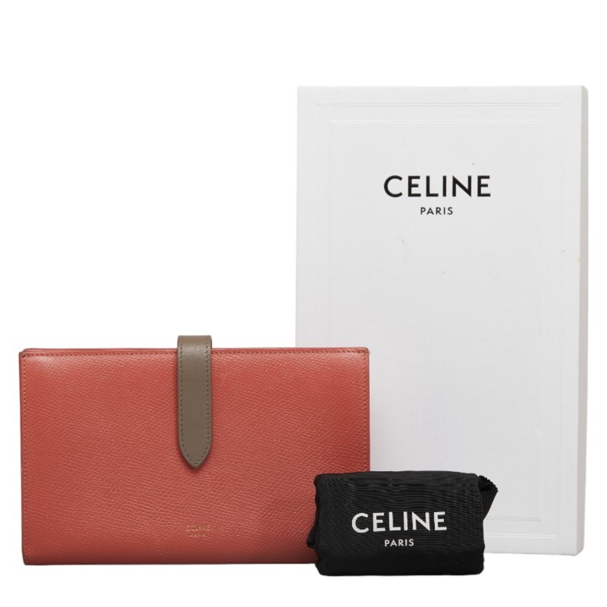 Celine Gray Pink Leather Long Wallet (Bi-Fold)
