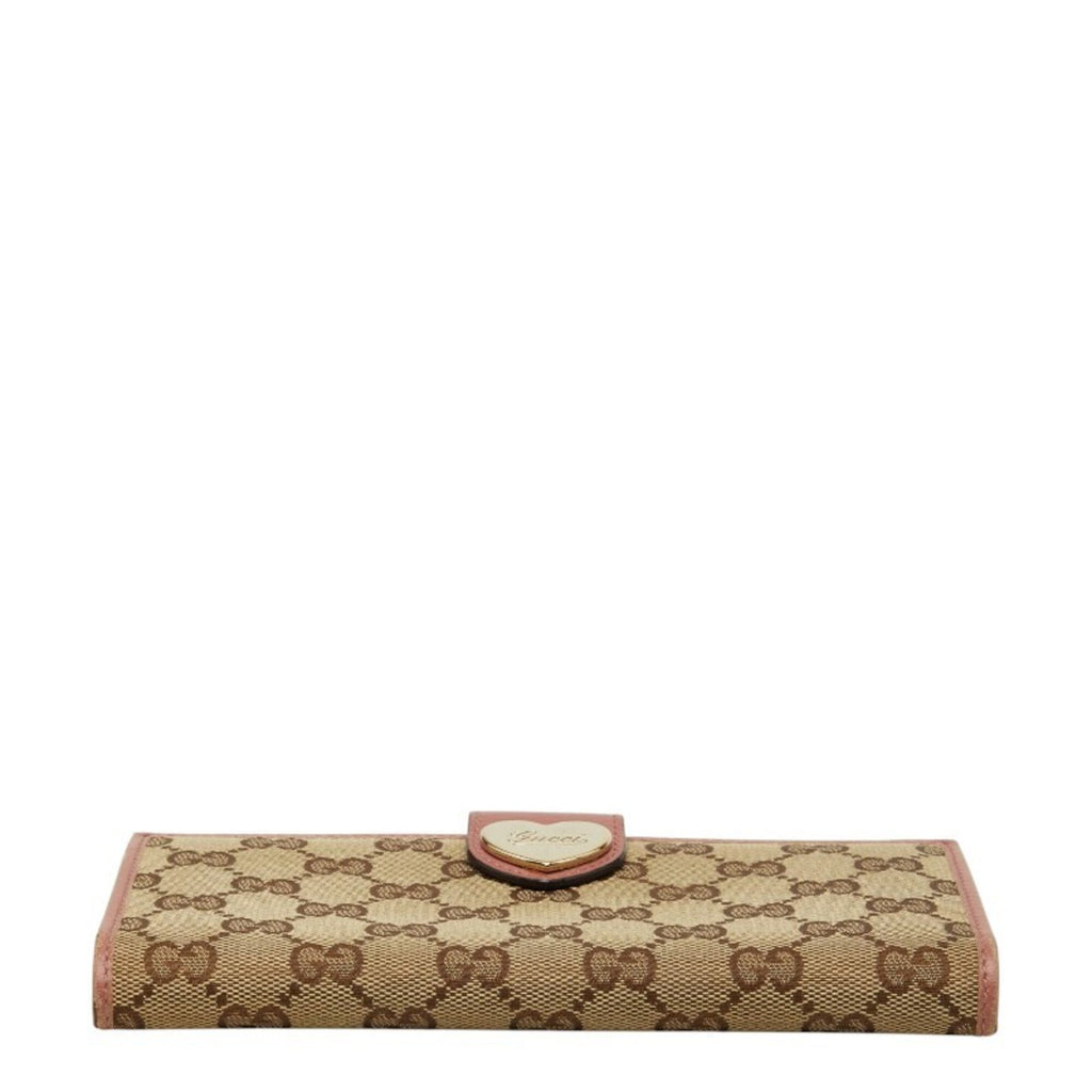 Gucci Beige Pink Gg Canvas Leather Long Wallet (Bi-Fold) (Pre-Owned)