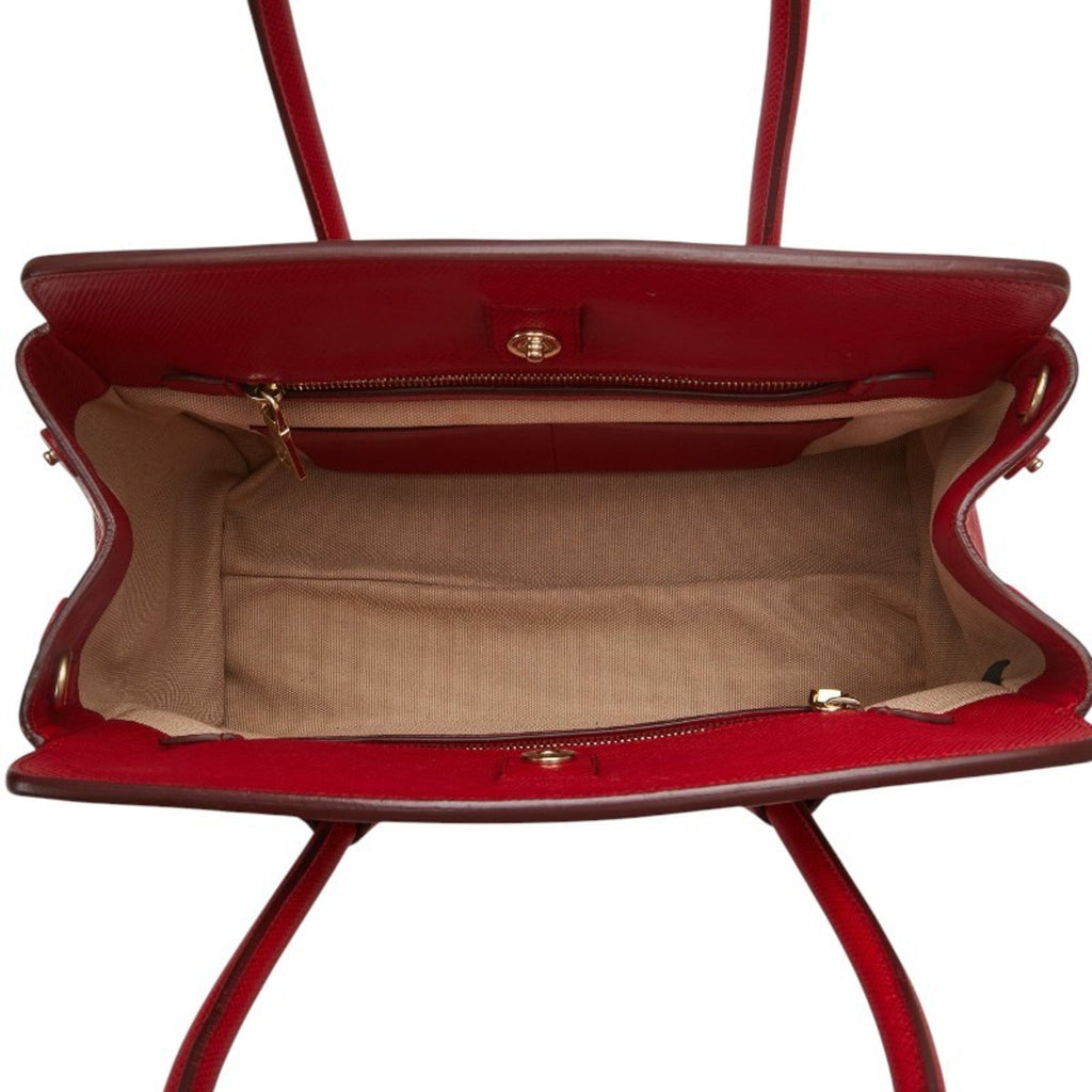 Prada Beige Red Color Canvas Leather Handbag Shoulder Bag