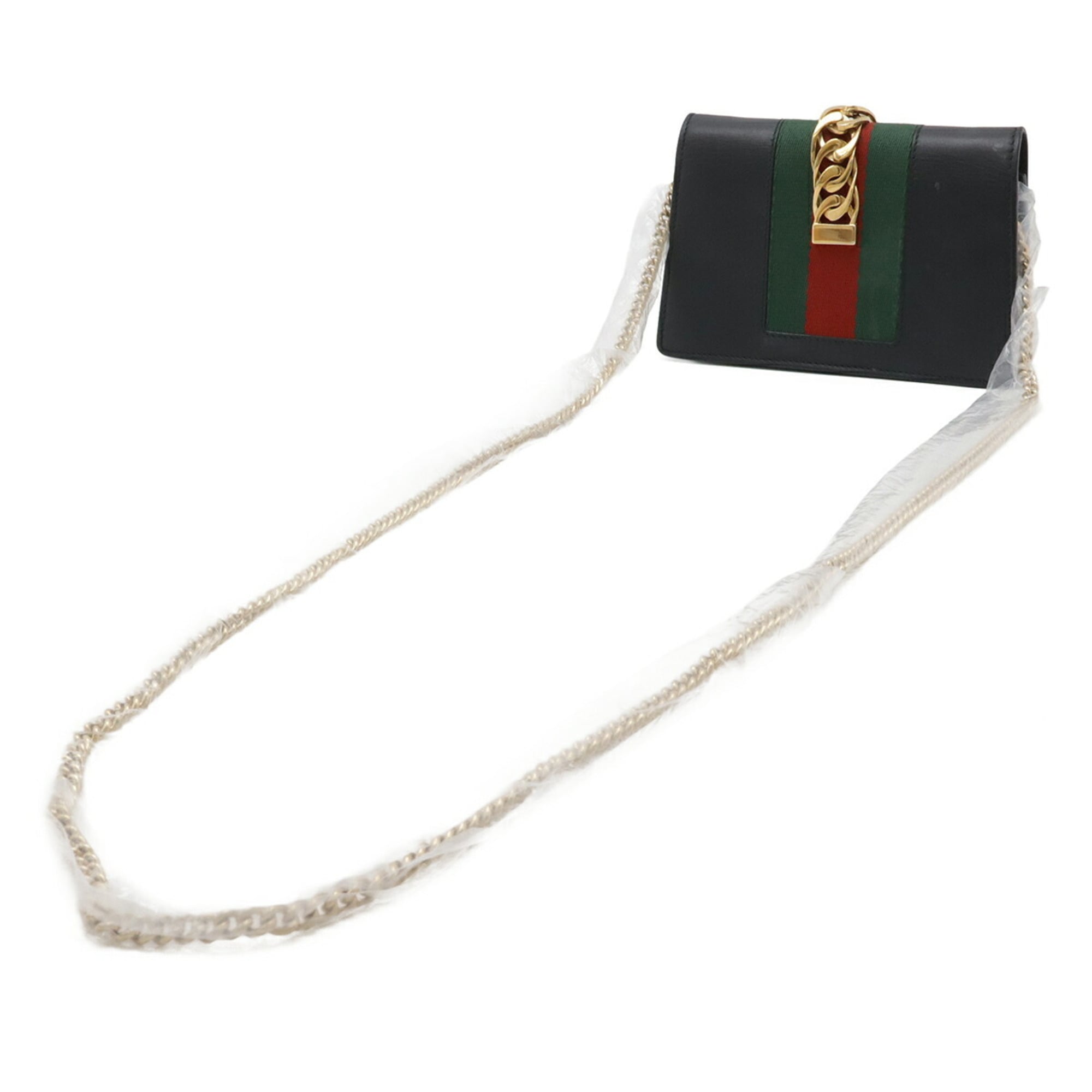 Gucci Black Green Red Color Leather Clutch Bag Pochette (Pre-Owned)