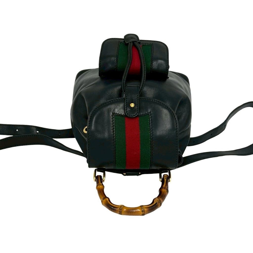 Gucci Black Green Red Color Leather Bamboo Backpack (Pre-Owned)