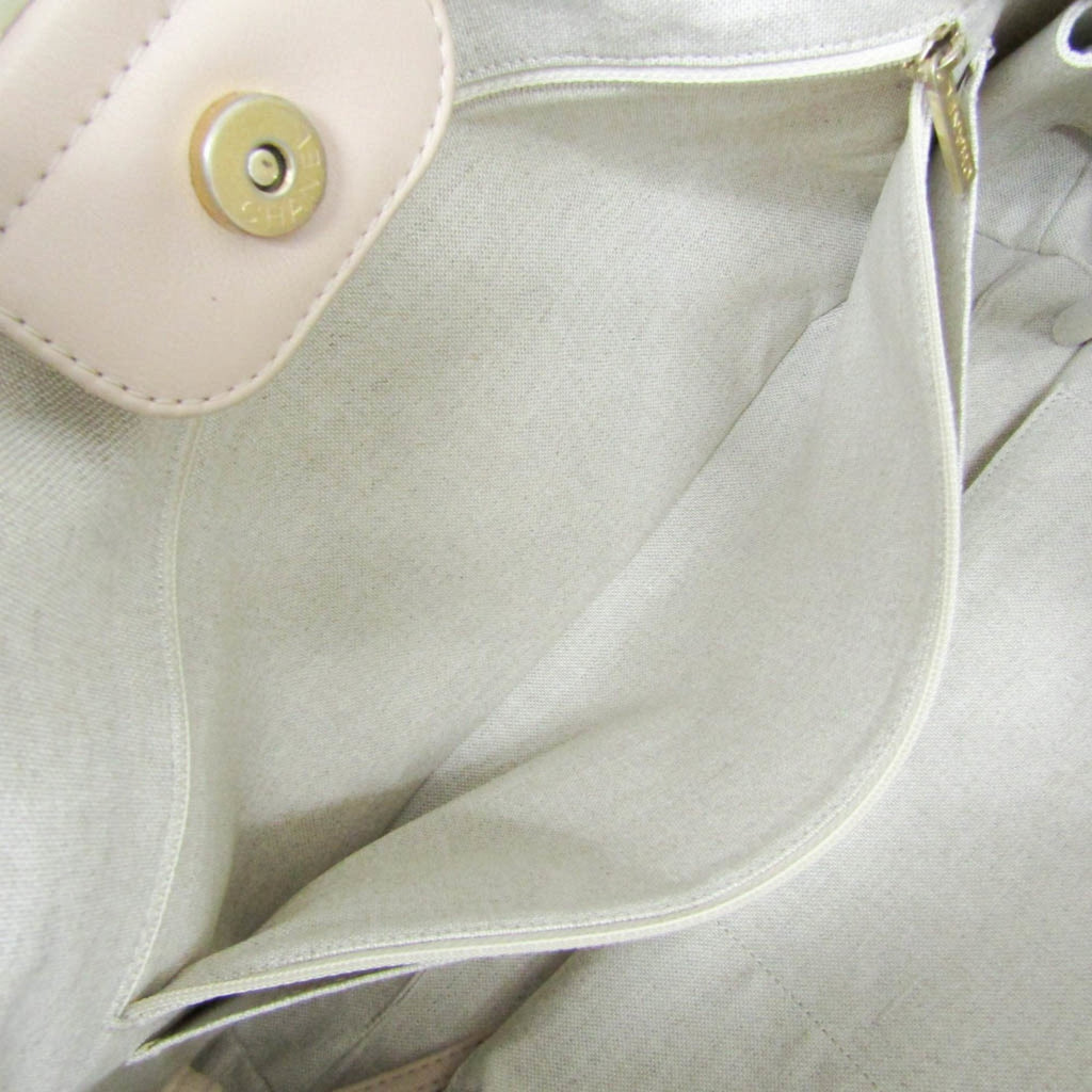 Chanel Multi-Color Pink Beige Canvas Leather Handbag Tote Bag