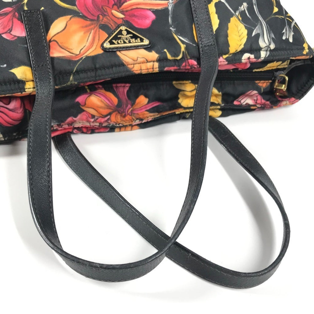 Prada Black Multi-Color Leather Nylon Handbag Shoulder Bag Tote Bag