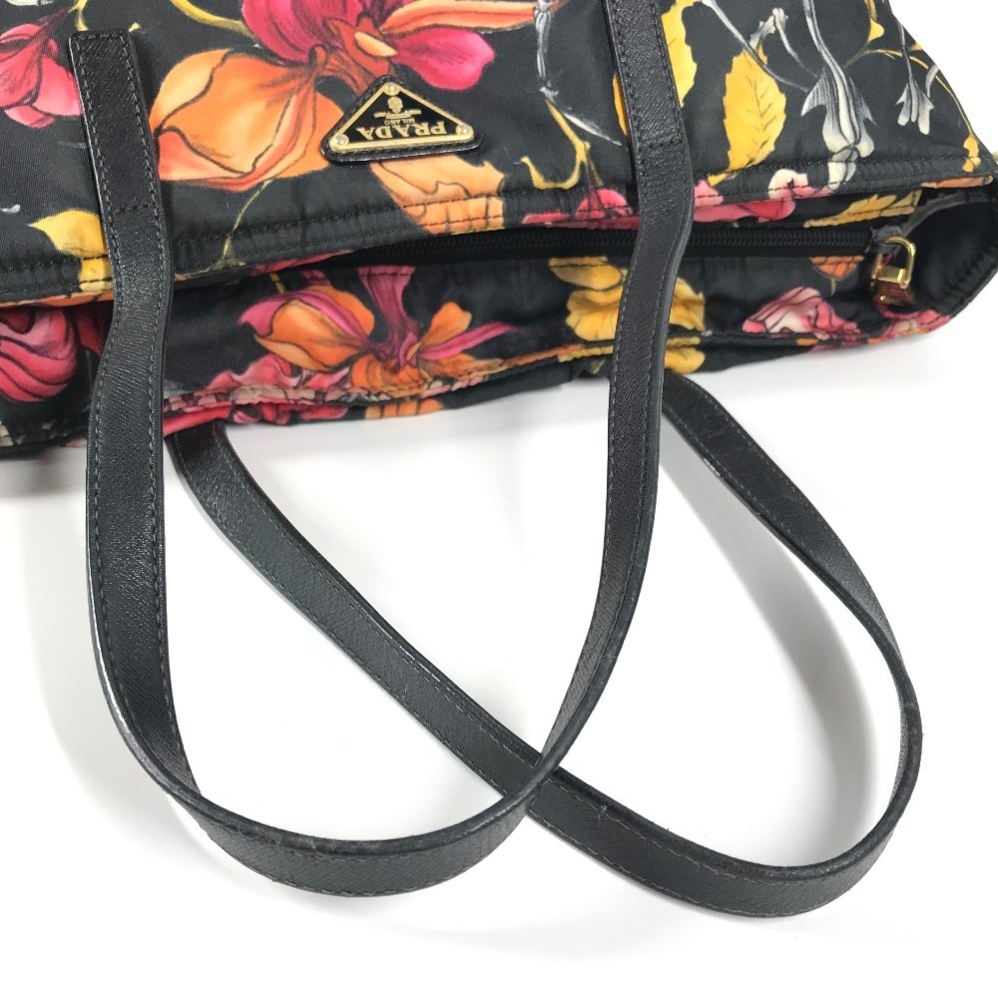 Prada Black Multi-Color Leather Nylon Handbag Shoulder Bag Tote Bag