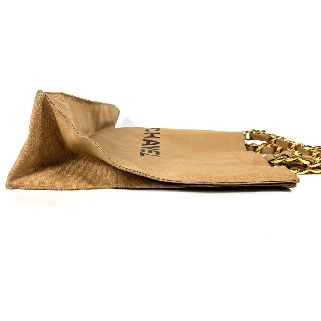 Chanel Beige Black Canvas Shoulder Bag Tote Bag