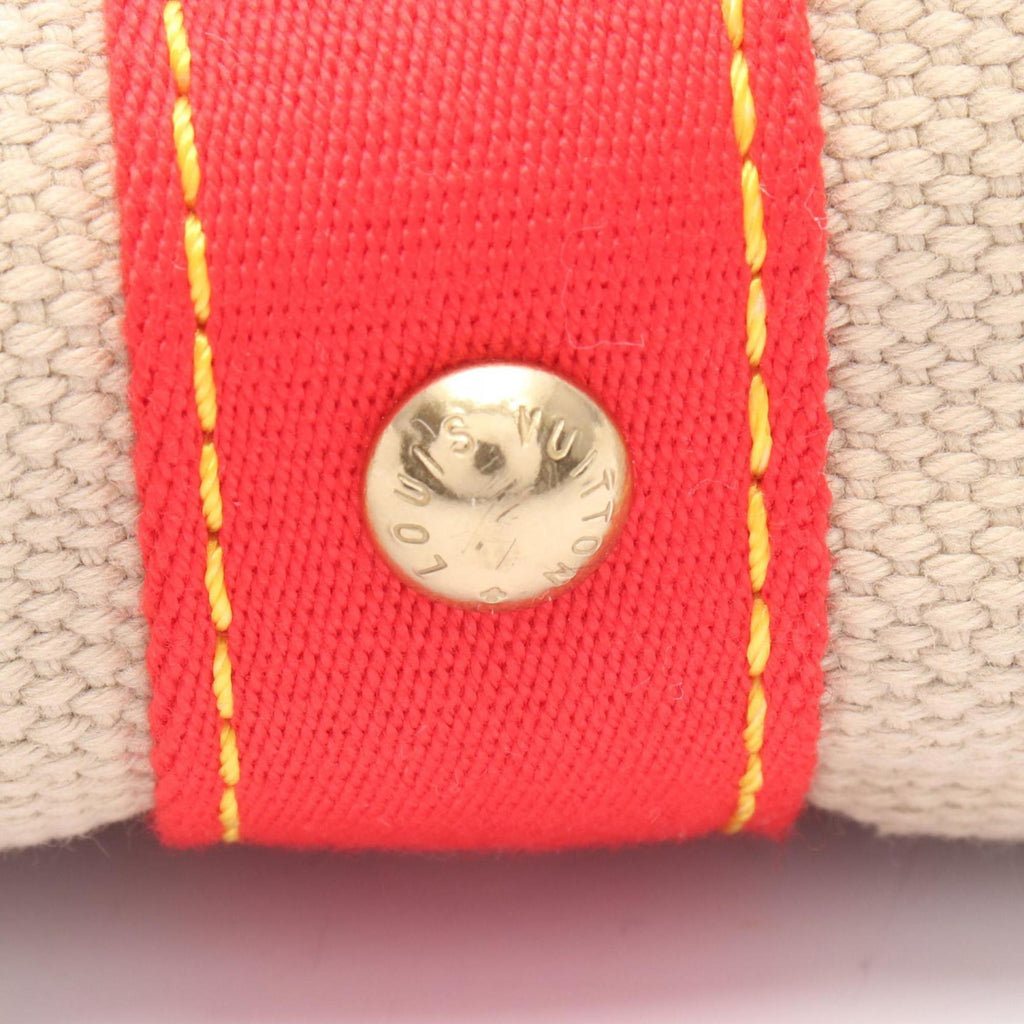 Louis Vuitton Beige Red Color Canvas Leather Tote Bag
