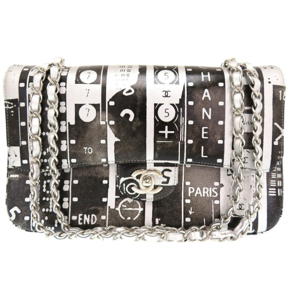Chanel Black Silver Leather Shoulder Bag